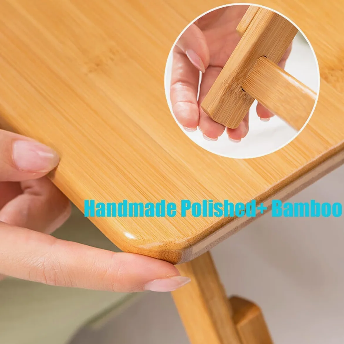 Tavolo per computer portatile in bambù, vassoio da scrivania regolabile in bambù con cassetto, vassoio pieghevole imbottito per la colazione