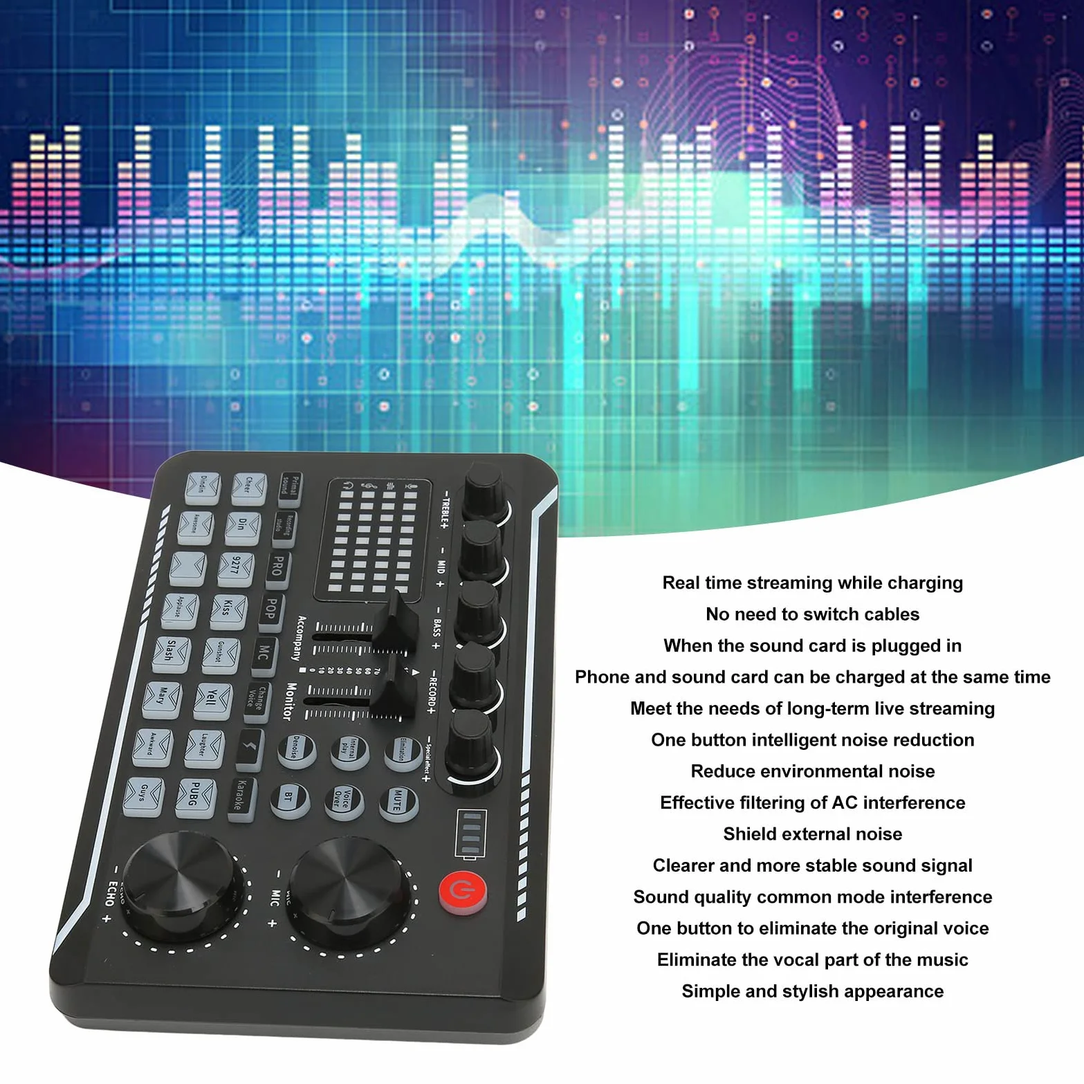 Scheda Mixer Sound, F998 Versione Inglese Professionale Scheda audio esterna Professionale, Miscelatore audio per scheda Effetti Sound Change Voice Scheda audio, con effetti sonori multipli, per la