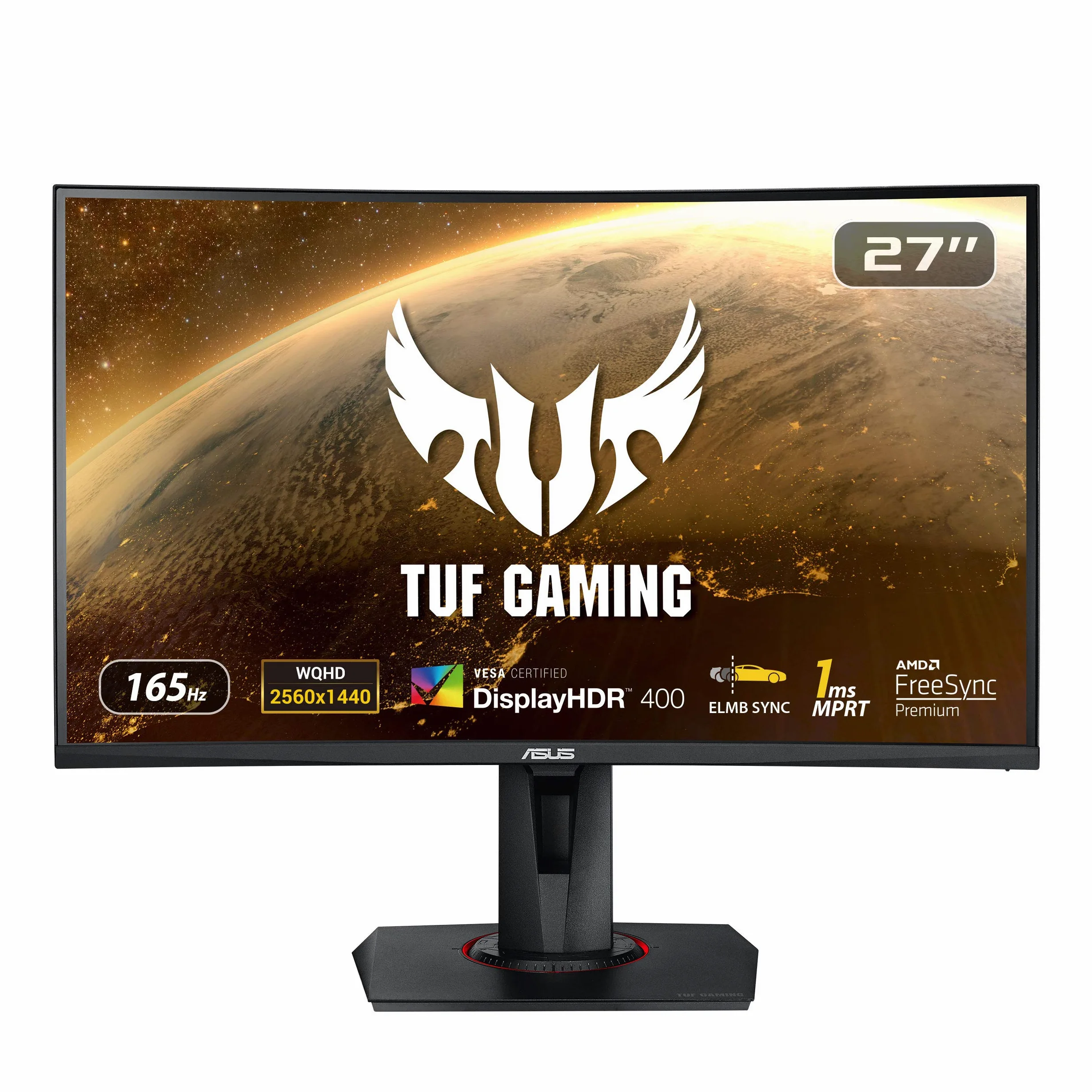 ASUS TUF Gaming VG27WQ Curved Gaming Monitor – 27 inch WQHD (2560x1440), 165Hz, Extreme Low Motion Blur™, Adaptive-sync, FreeSync™,1ms (MPRT), DisplayHDR™ 400