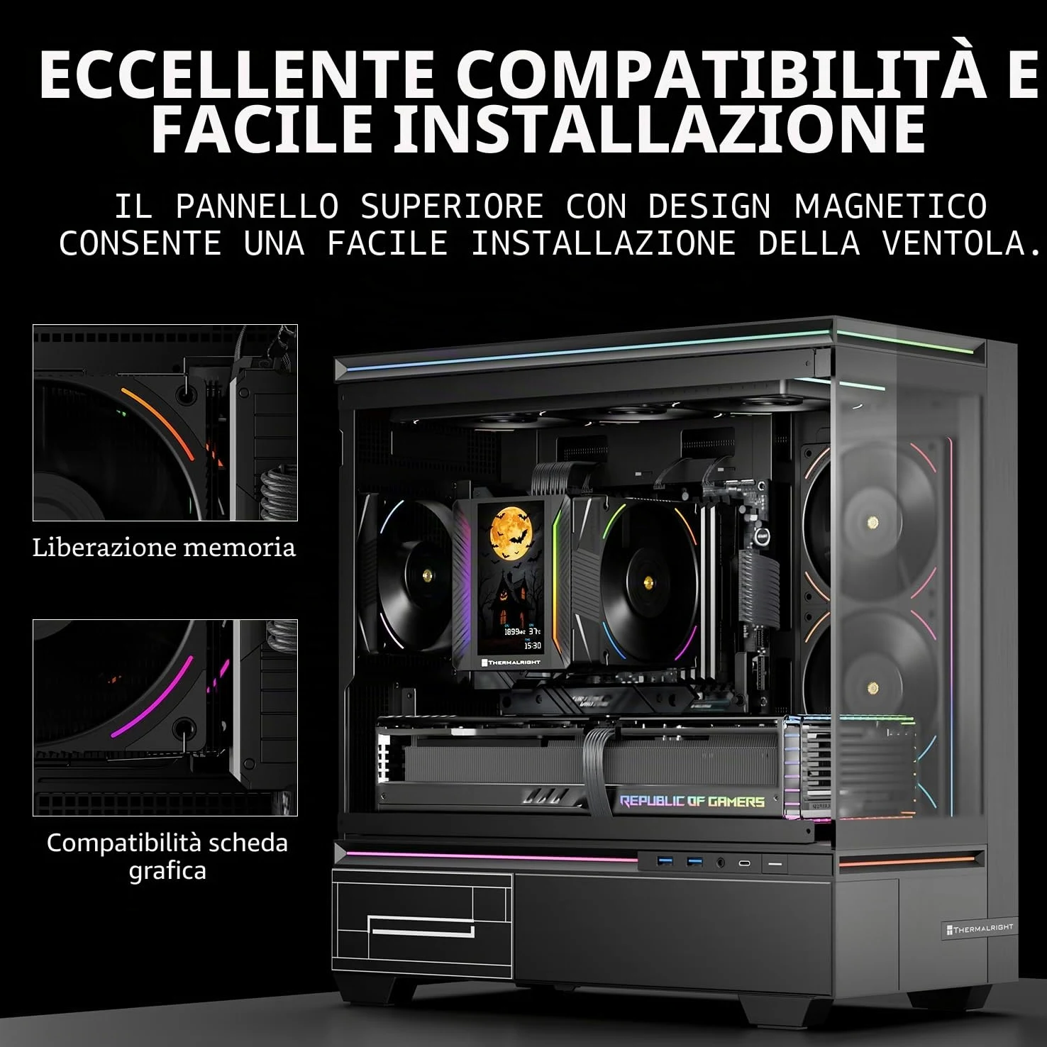 TR Peerless Assassin 120 VISION MAX ARGB Black CPU, raffreddatore PC con 2 ventole TL-K12 PWM, display magnetico da 5" (risoluzione 480 x 854) per LGA1851/1700 & AM5