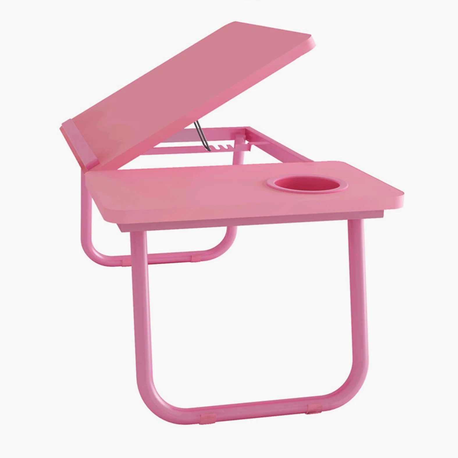 RENRUIRUI- Tavolo Pieghevole da Letto Laptop da Casa Piccola E Compatta per Dormitorio per Studenti con Portabicchieri E Ripiano Inclinabile (Color : Pink)
