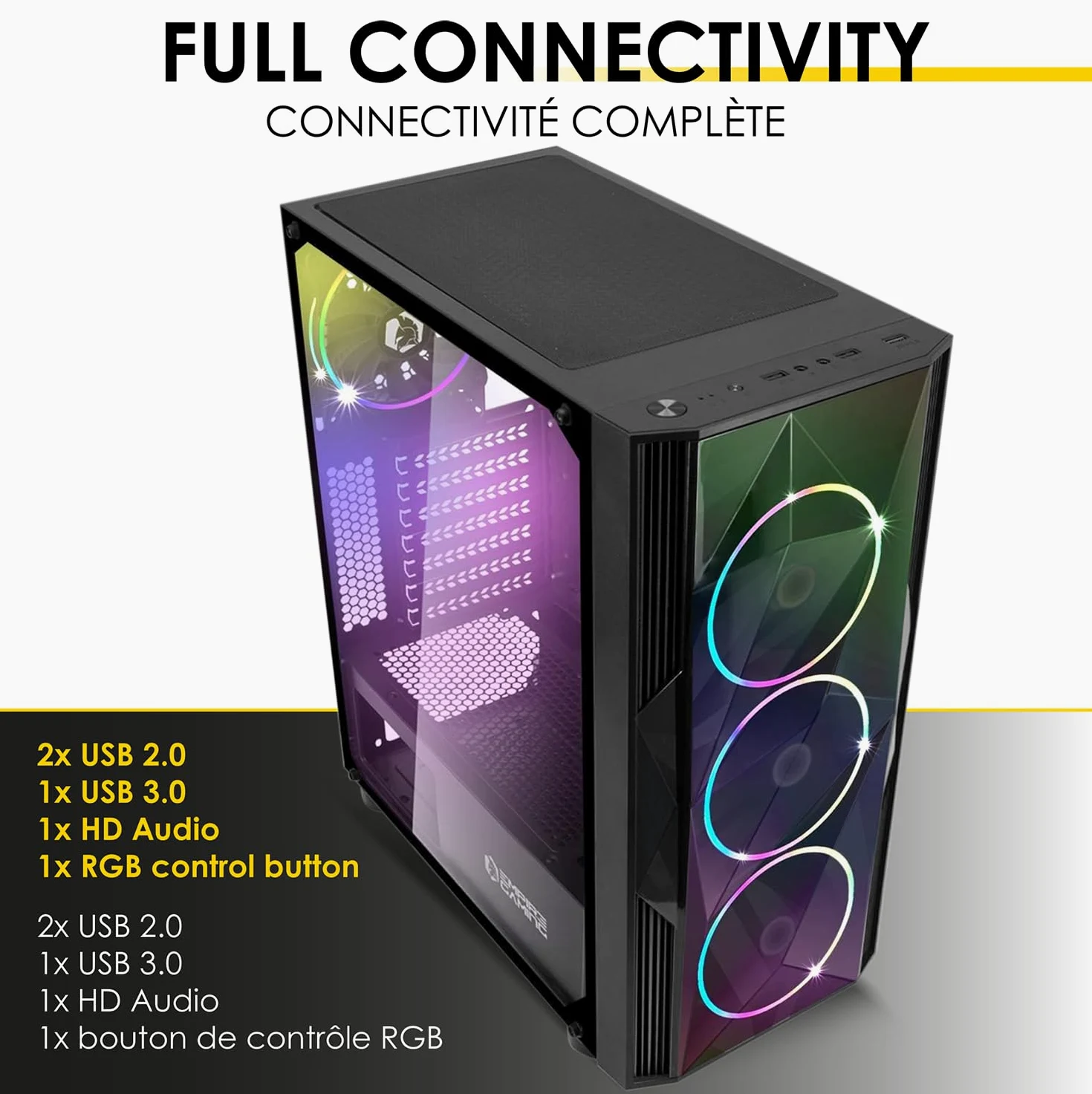 EMPIRE GAMING - Case PC da Gioco Diamond ARGB Mid-Tower ATX e ITX - Frontale con Motivo Diamond e Pareti Laterali in Vetro Temperato - 4 Ventole LED RGB Indirizzabile 120 mm - MB Sync