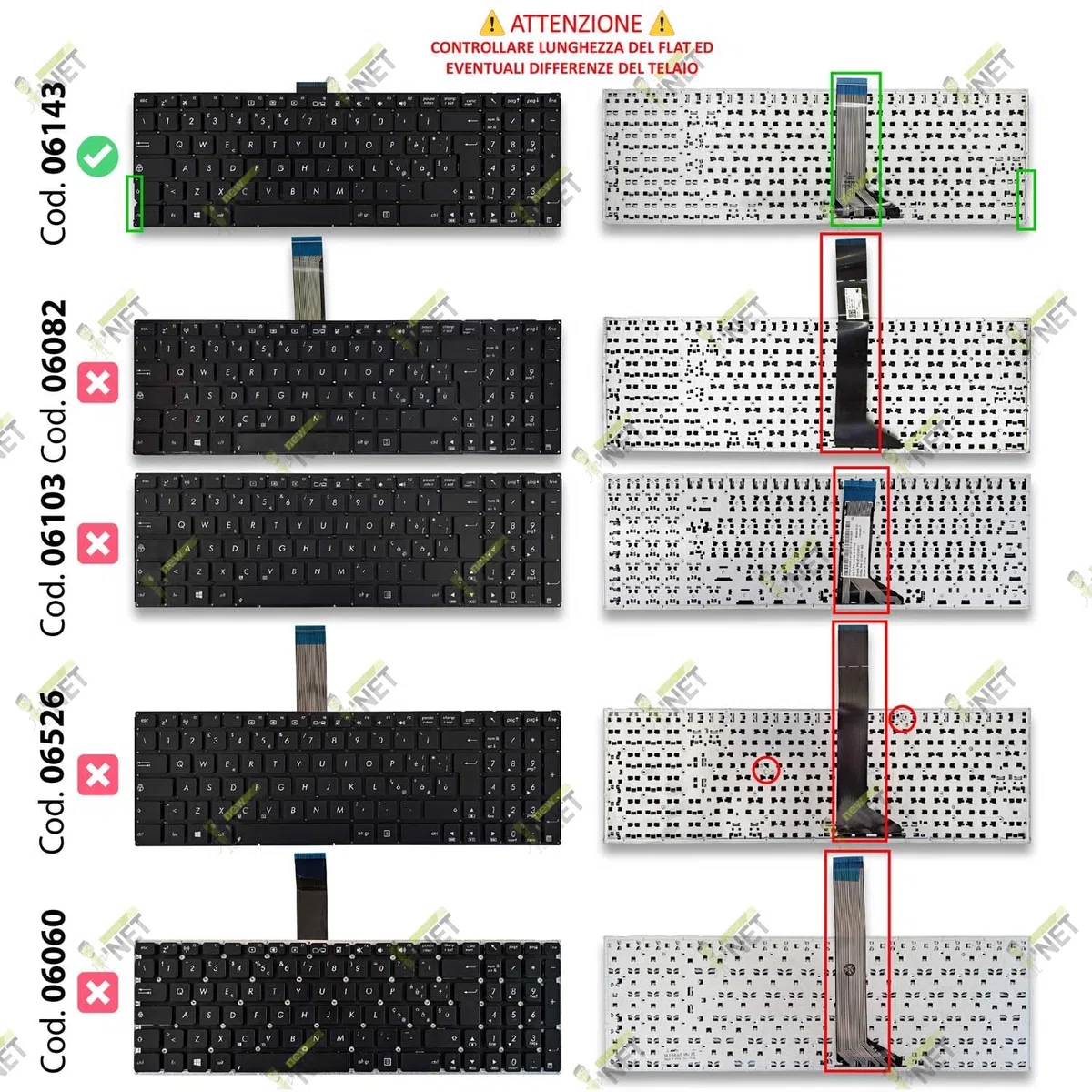 new net - Tastiera compatibile con ASUS X554L, X554LA, X554LAB, X554LB, X554LD, X554LF, X554LI, X554Y, X554YA, X554YI [Senza frame - colore tasti Nero - Layout ITA]