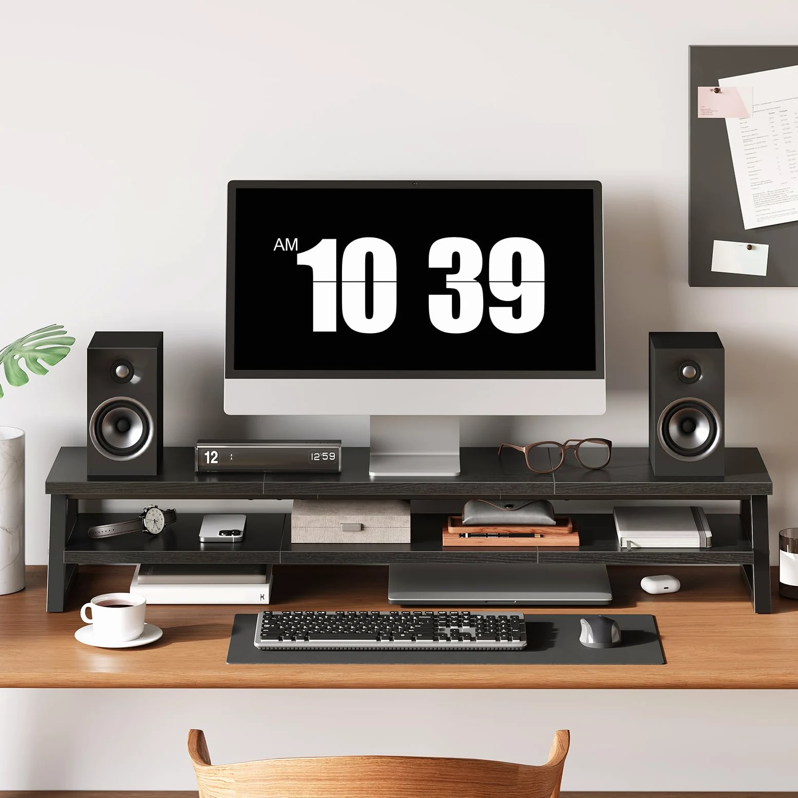 HOOBRO Supporto Monitor Scrivania a 2 Livelli per 2 Monitor, Supporto per Monitor con Rialzo per Monitor, Mensola da Scrivania per Ufficio con Spazio Contenitore, Accessori, Nero EBB122CJ01