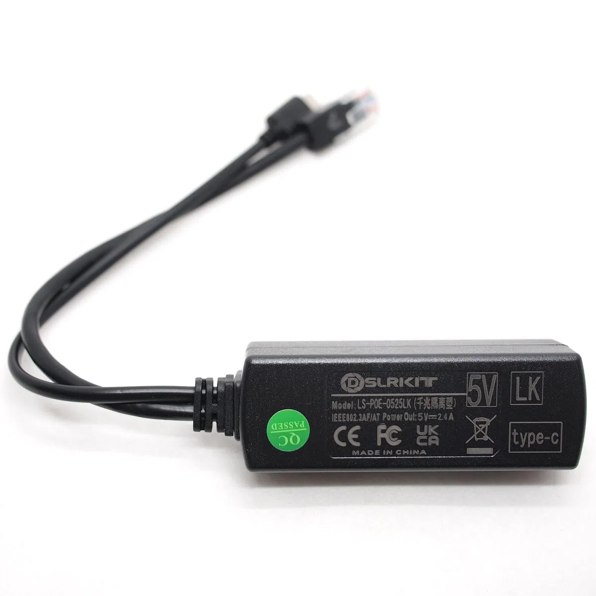 Gigabit USB Type C Active PoE Splitter 48V to 5V IEEE802.3af Power Over Ethernet for Raspberry Pi 4 4B