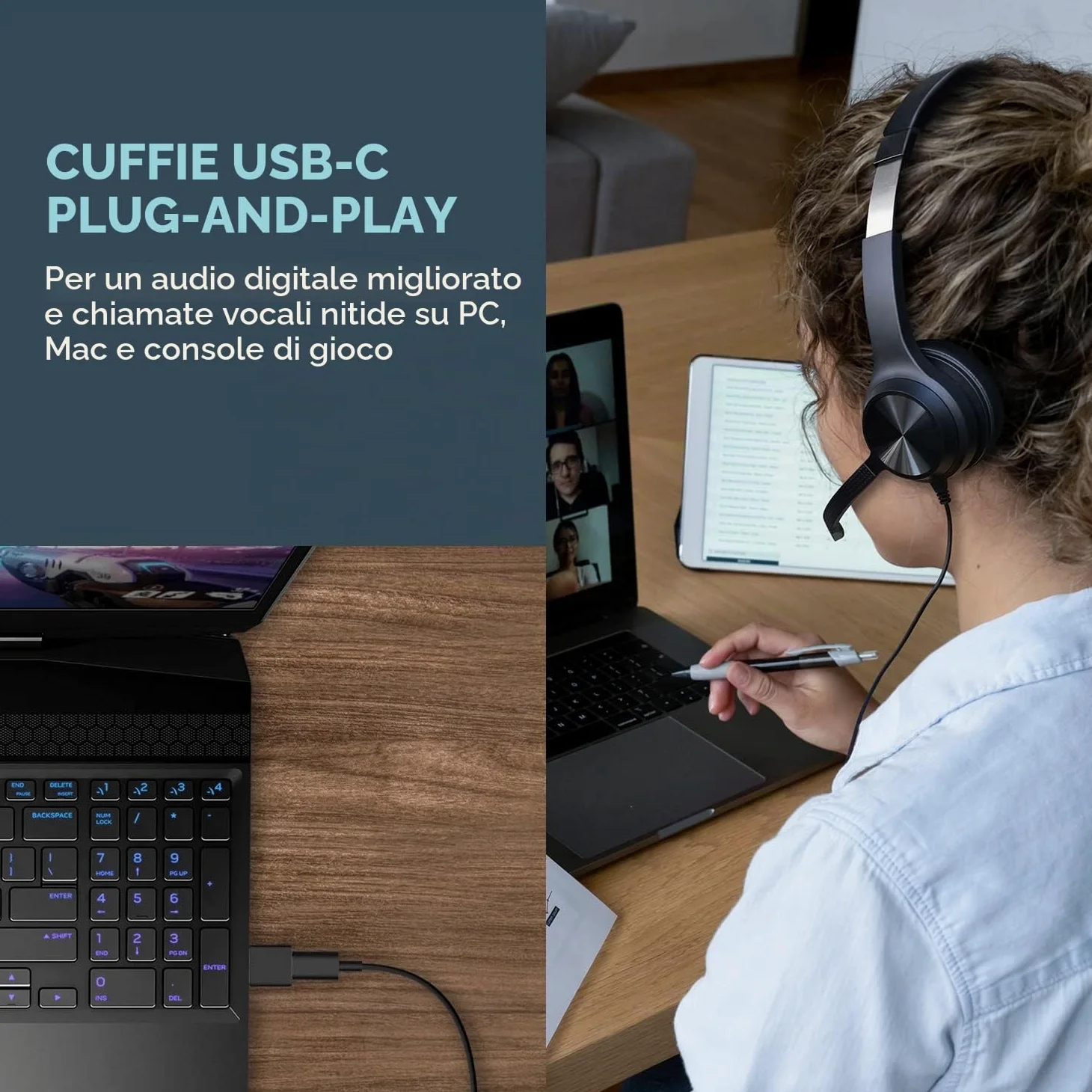 CREATIVE Cuffie on-ear Chat USB con microfono antirumore con SmartComms Kit, controllo della riproduzione e delle chiamate e pulsante di disattivazione microfono, per PC/Mac/console