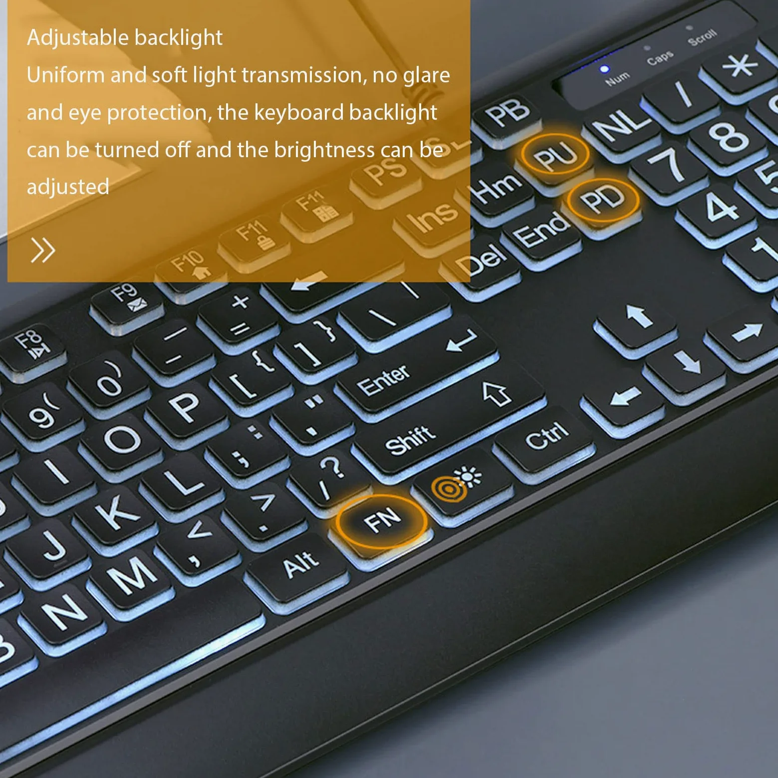 Tastiera con Stampa di Grandi Dimensioni Lettere Grandi in Grassetto Design Ergonomico per Anziani Non Vedenti Biblioteche Retroilluminazione a LED Bianca USB Cablata