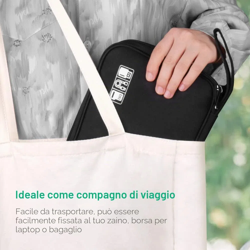 HCFGS Organizer Cavi, Borsa da Viaggio Custodia Cavi Resistente All'acqua Borsa da Piccoli con Braccialetto Pochette Antiurto per Cavi USB, Schede SD, Caricabatterie, Hard Disk (Nero)