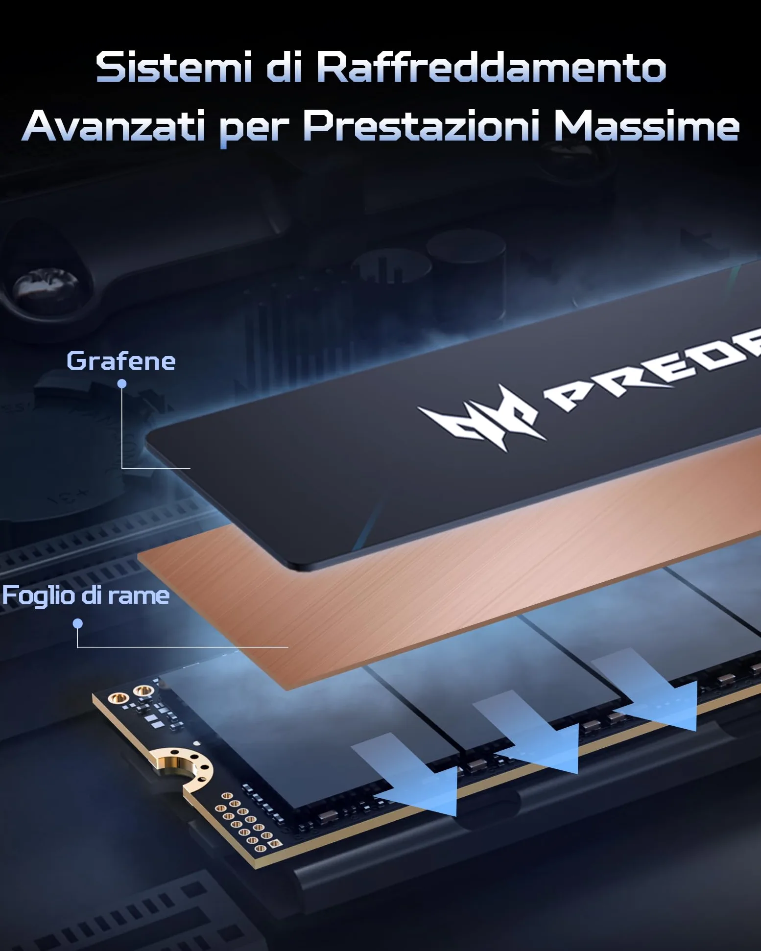 Acer Predator GM9 M.2 NVMe SSD 1TB PCIe 5.0 – Velocità di lettura fino a 14500 MB/s – Disco interno Gen5 per uso professionale – Alimentazione per il gioco compatibile con PC e laptop.