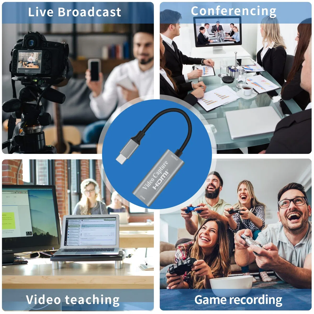 Scheda di acquisizione video 4K HDMI, scheda di acquisizione di giochi USB-C Adattatore di acquisizione 1080P per streaming, insegnamento, videoconferenza o trasmissione dal viv