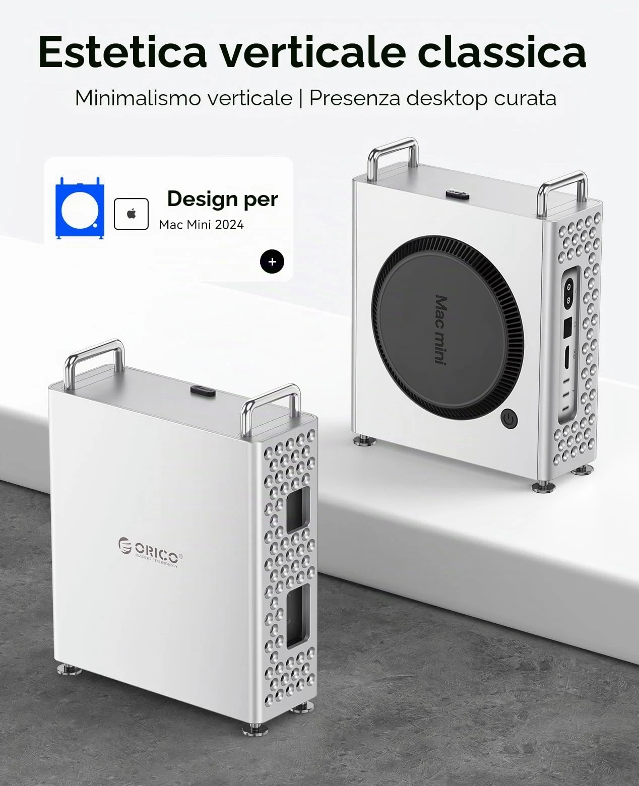 ORICO MiniPro - Custodia in alluminio, supporto per Mac mini m4 - Custodia protettiva in piedi con morbido strato interno in silicone, senza attrezzi