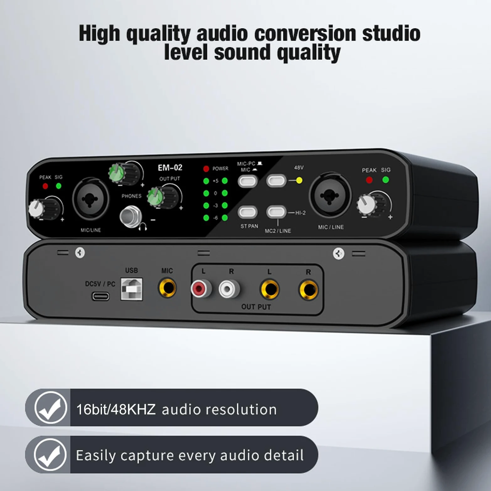 Interfaccia Audio USB, Scheda Audio Esterna da 32 Bit/384 KHZ con Preamplificatore Microfono Plug and Play per Streaming Live, Supporta Alimentazione Phantom 48 V