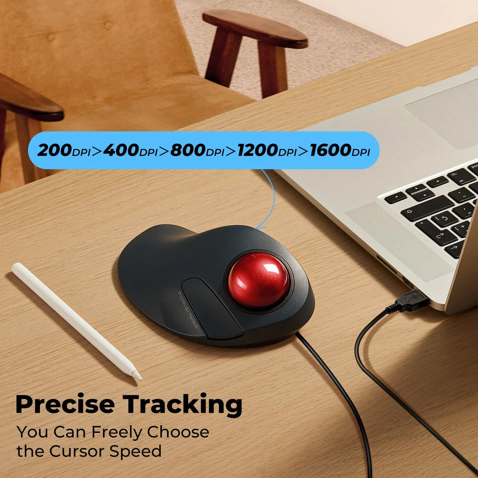 Mouse trackball cablato, facile controllo delle dita indice, design ergonomico e confortevole, riduce l'affaticamento muscolare, precisione e tracciamento fluido, compatibile per PC, laptop,