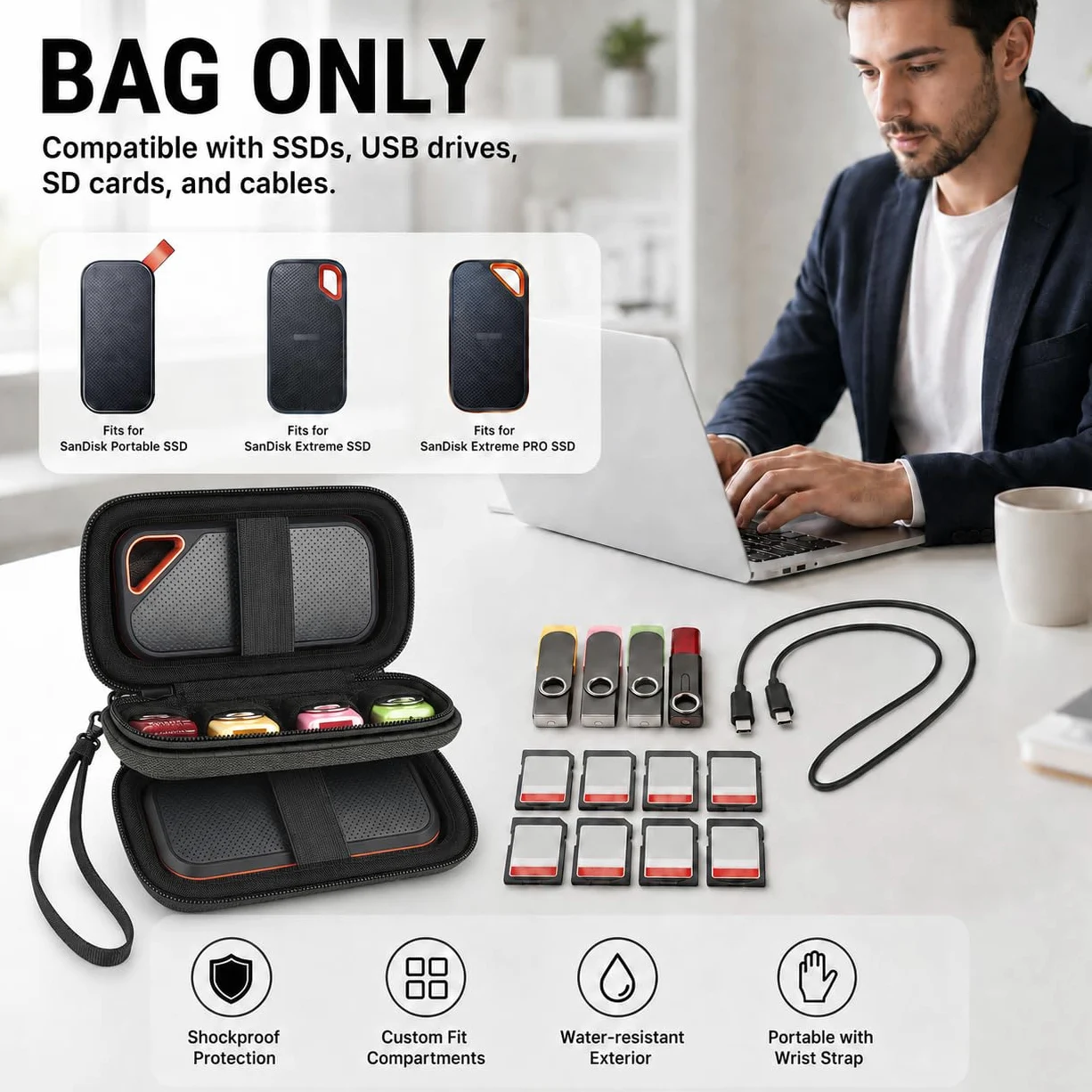 GWCASE Custodia Dual SSD per SanDisk Extreme Portable & Extreme PRO, per Crucial | Adatto per SanDisk 1TB/2TB/4TB/8TB, per Crucial X9 X10 Pro & SD Card Studenti Ufficio Viaggi di lavoro (solo borsa) Nero