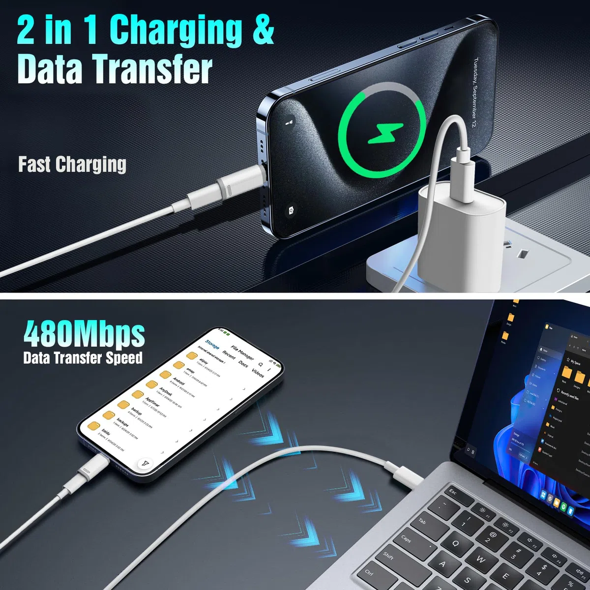 TiMOVO Adattatore da Femmina a USB C Maschio, USB-C a con Anti-Lost Loop, Carica e Sincronizzazione Dati per i-Phone 17/16 Pro/Pro Max/Plus, iPad PRO/Air, Non per Audio/OTG