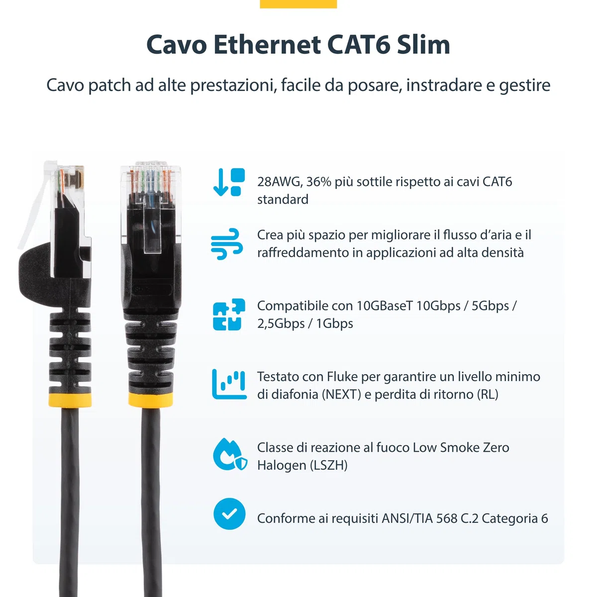 StarTech.com Cavo Ethernet CAT6 Bianco da 10m; Patch UTP con Plug RJ45 Antigroviglio, Cavo Lan Slim in Rame Puro 28AWG