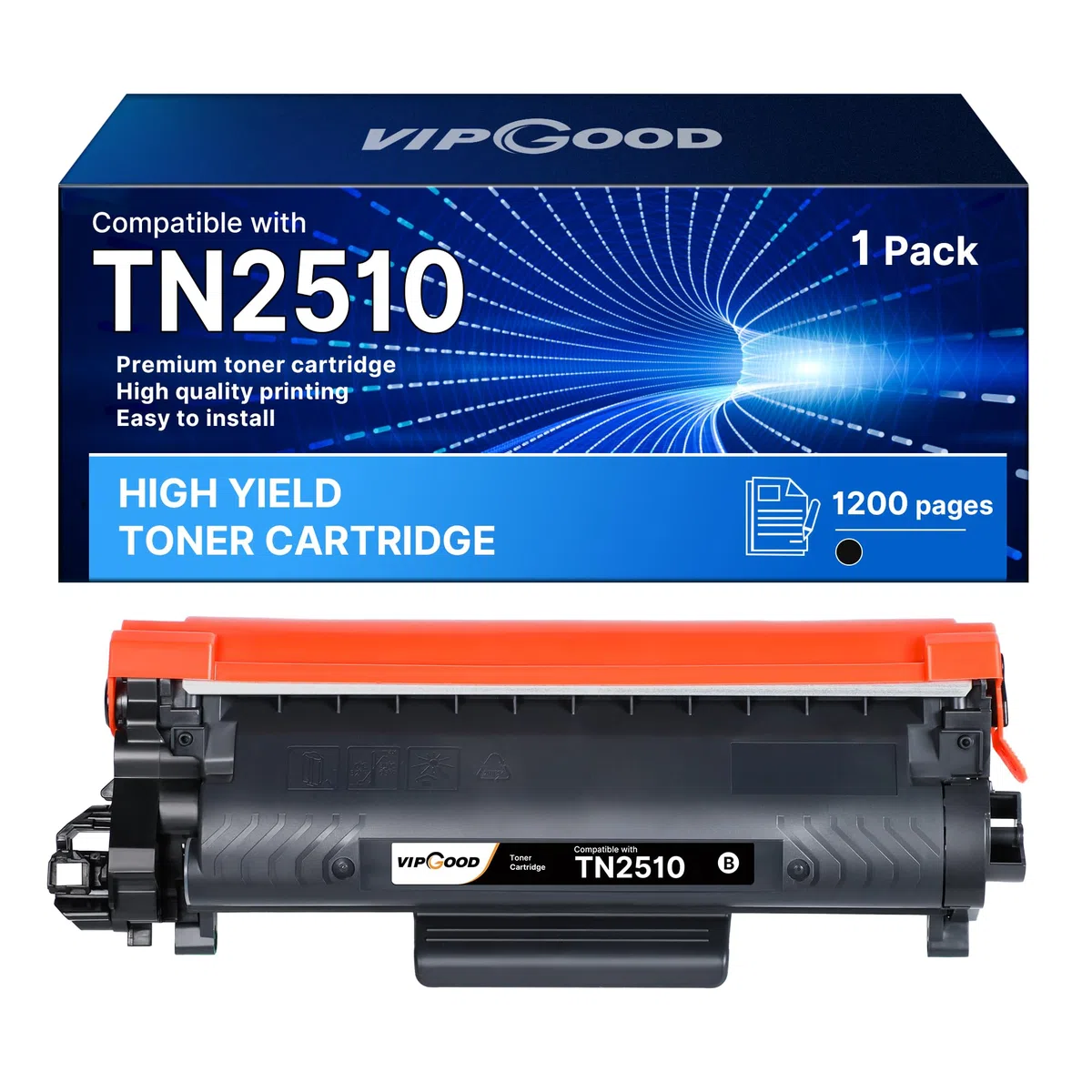 VIPGOOD TN2510 TN-2510 Cartuccia Toner con Chip Compatibile per Brother TN 2510 TN2510XL per MFC L2800DW MFC L2827DW MFCL2835DW HL-L2400DWE HL-L2445DW DCP-L2665DW MFC-L2860DWE (1 Nero)