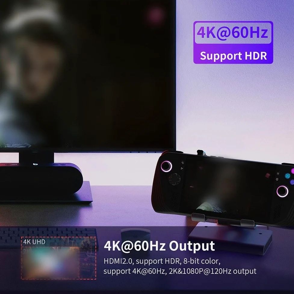 Raffreddamento palmare 4K a 60Hz con Gigabit Ethernet per OneXPlayer per apex per Steam Deck Switch per Legion Go - Supporto regolabile Dual Fan Base (Grigio)