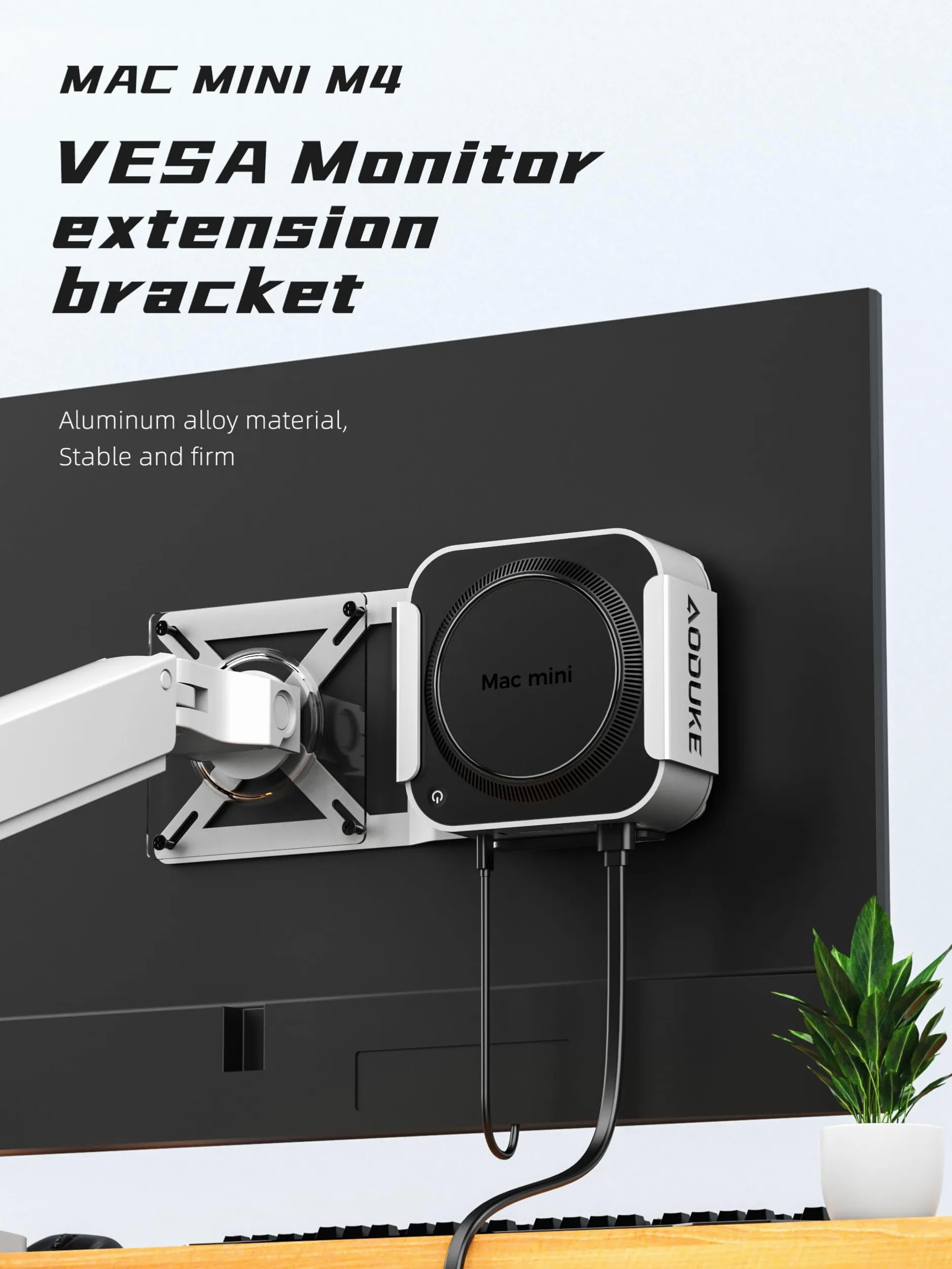 Alluminio Alloy Mac mini M4 VESA, Mac mini 2024 Dock Stand, Mac mini M4 Pro VESA Monitor Extension Plate, compatibile con 75 x 75/100 x 100 mm Hole Distance-BW-MAX2