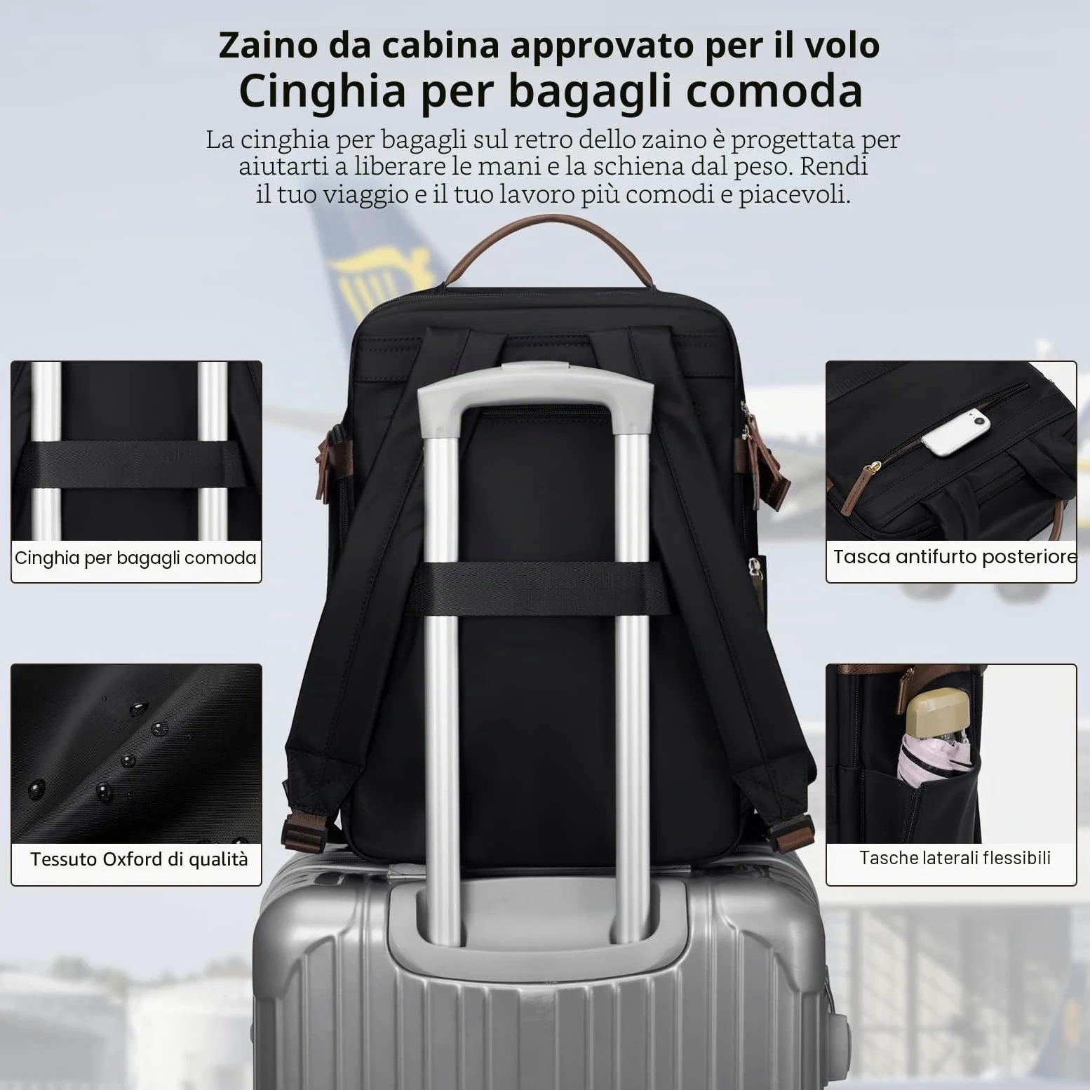 GOLF SUPAGS Zaino per Laptop con Scomparto per Laptop Separato Adatto a Notebook da 15,6 Pollici Borsa per Computer di Grande Capacità per Zaini da Lavoro e da Viaggio per Università da Donna (Nero)