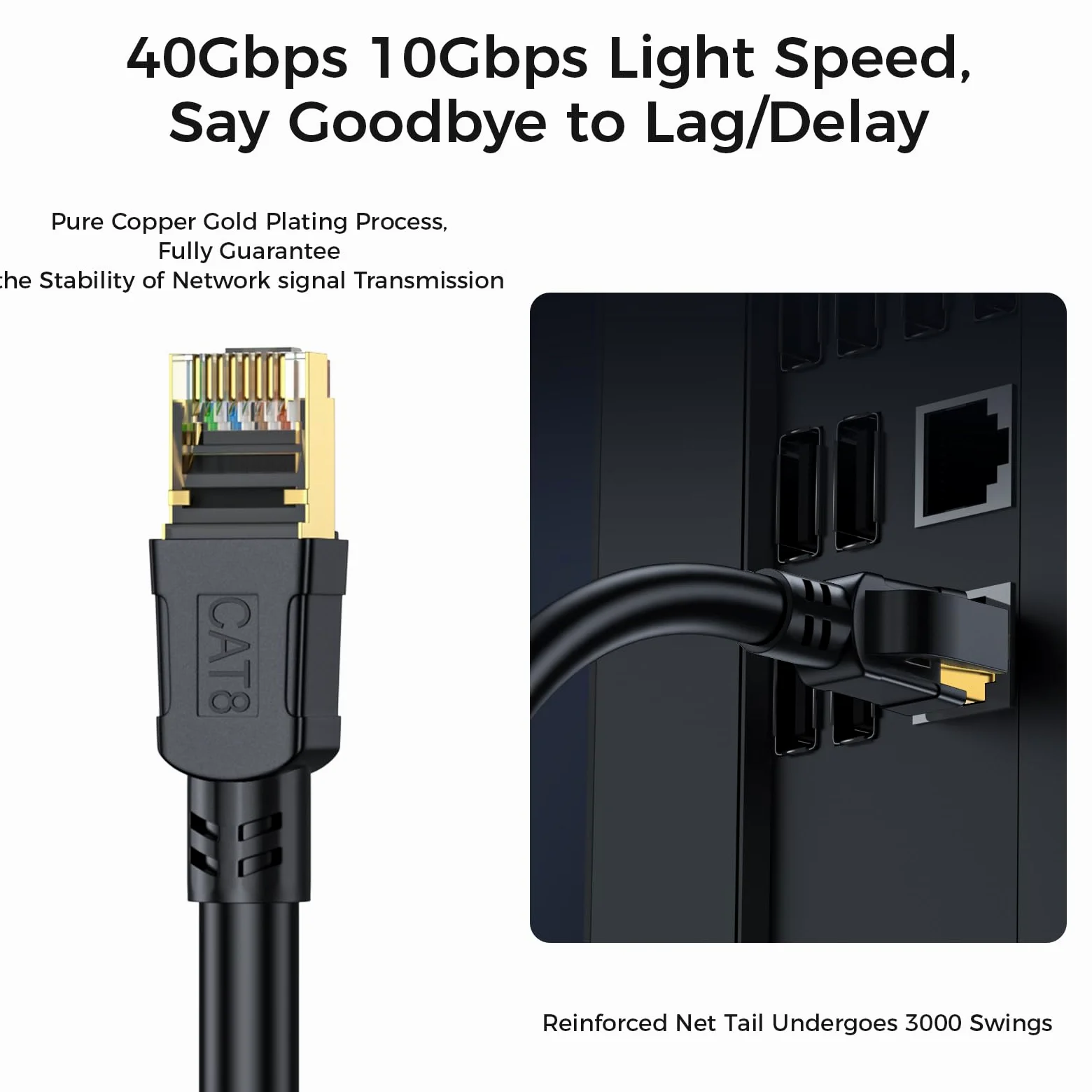 Cavo Ethernet Cat 8 50 metri, cavo patch LAN ad alta velocità per reti pesanti 20Gbps 2000Mhz con connettore RJ45 placcato oro
