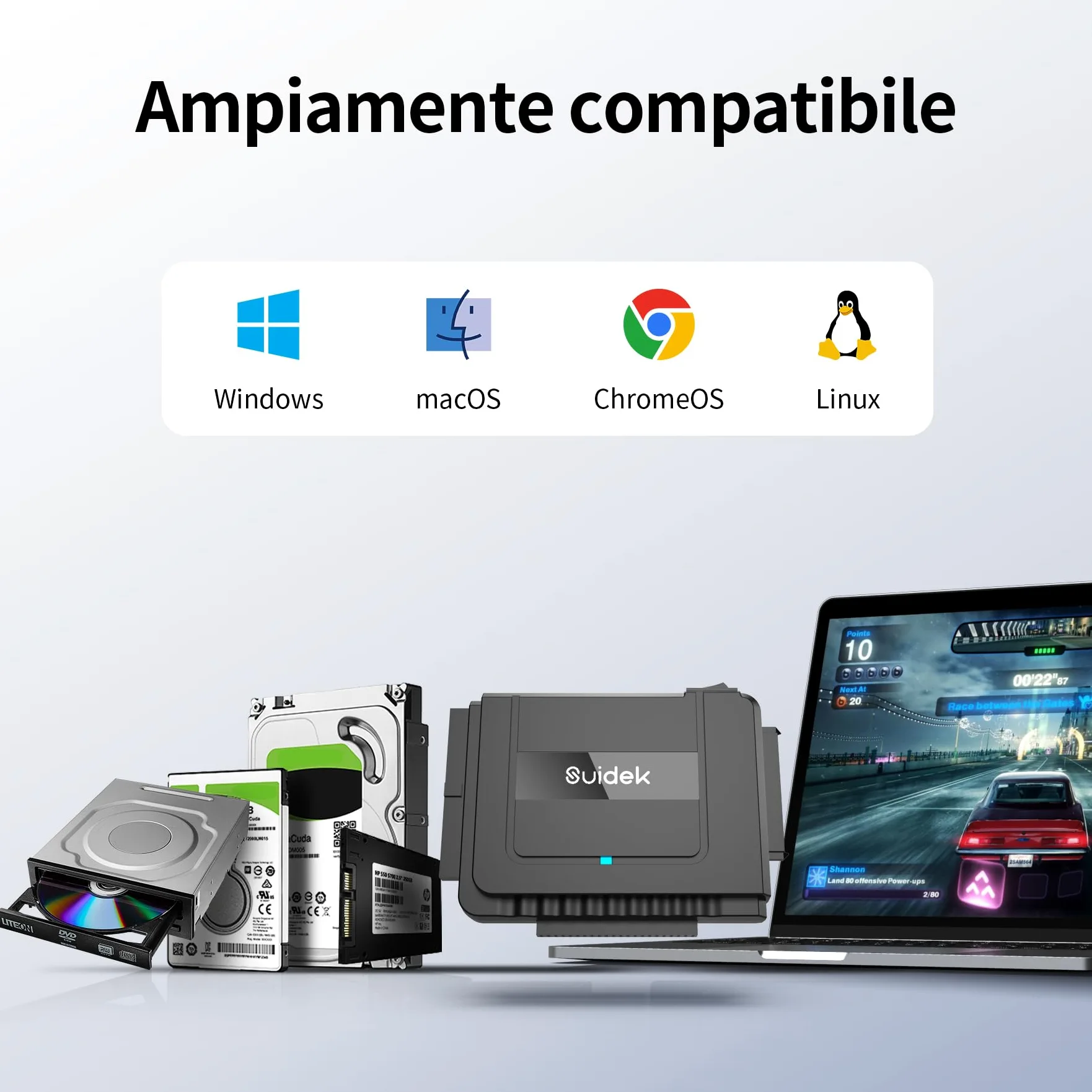 SUIDEK Adattatore da USB C a SATA IDE, adattatore per disco rigido IDE esterno per disco rigido universale da 2,5/3,5 pollici HDD/SSD, kit convertitore SATA con adattatore di alimentazione 12V/2A