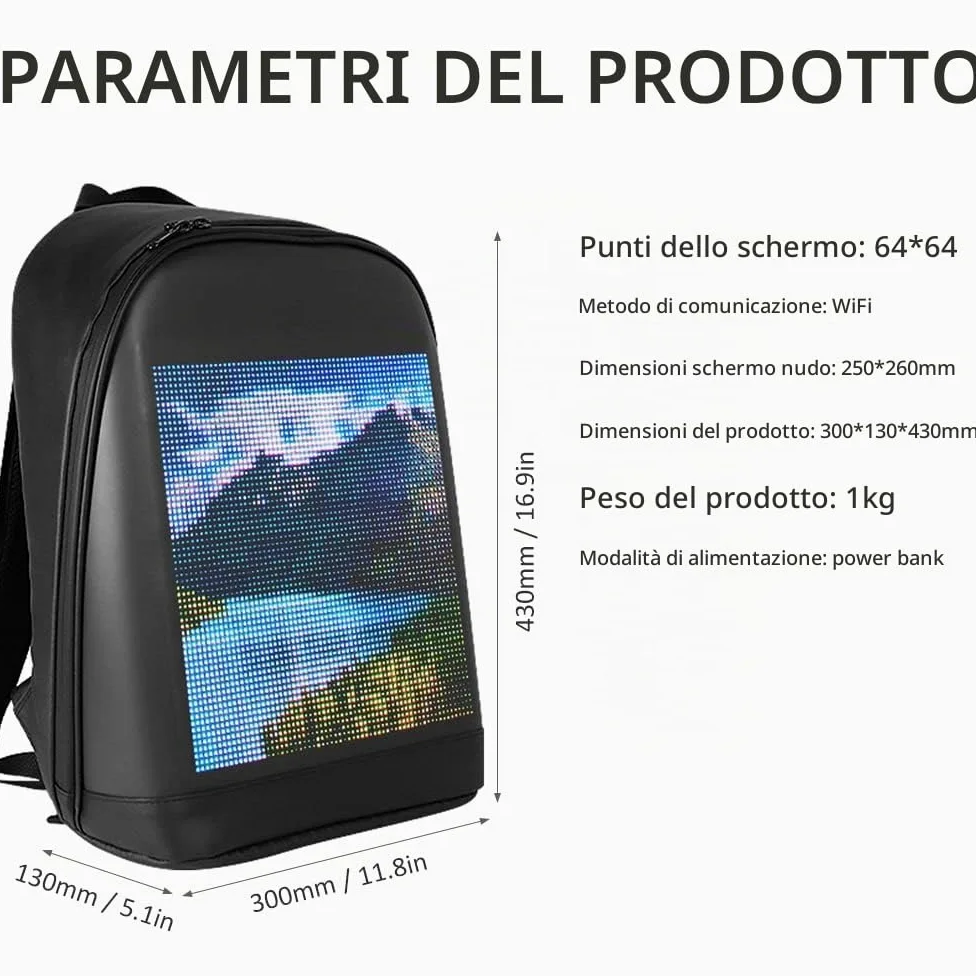 Zaino da viaggio personalizzabile con schermo a colori a LED Borsa da scuola per uomini Donne Studenti universitari