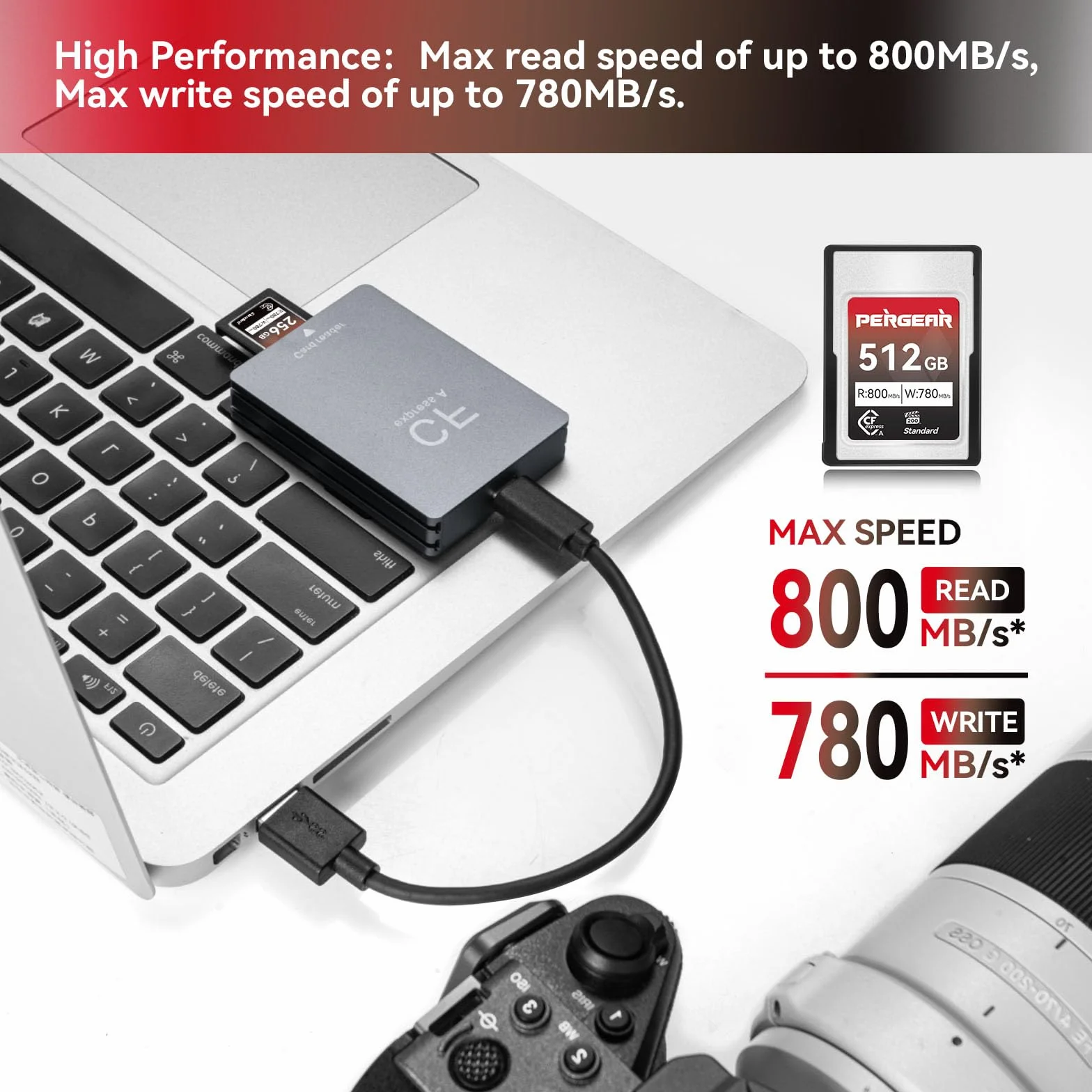 Pergear 512GB Scheda di Memoria CFexpress Tipo A, Fino a 800 MB/s di Velocità di Lettura e 780 MB/s di Velocità di Scrittura Per 4K 120P, 8K 30P(Confezione da 2), Compatibile con fotocamere Sony Alpha