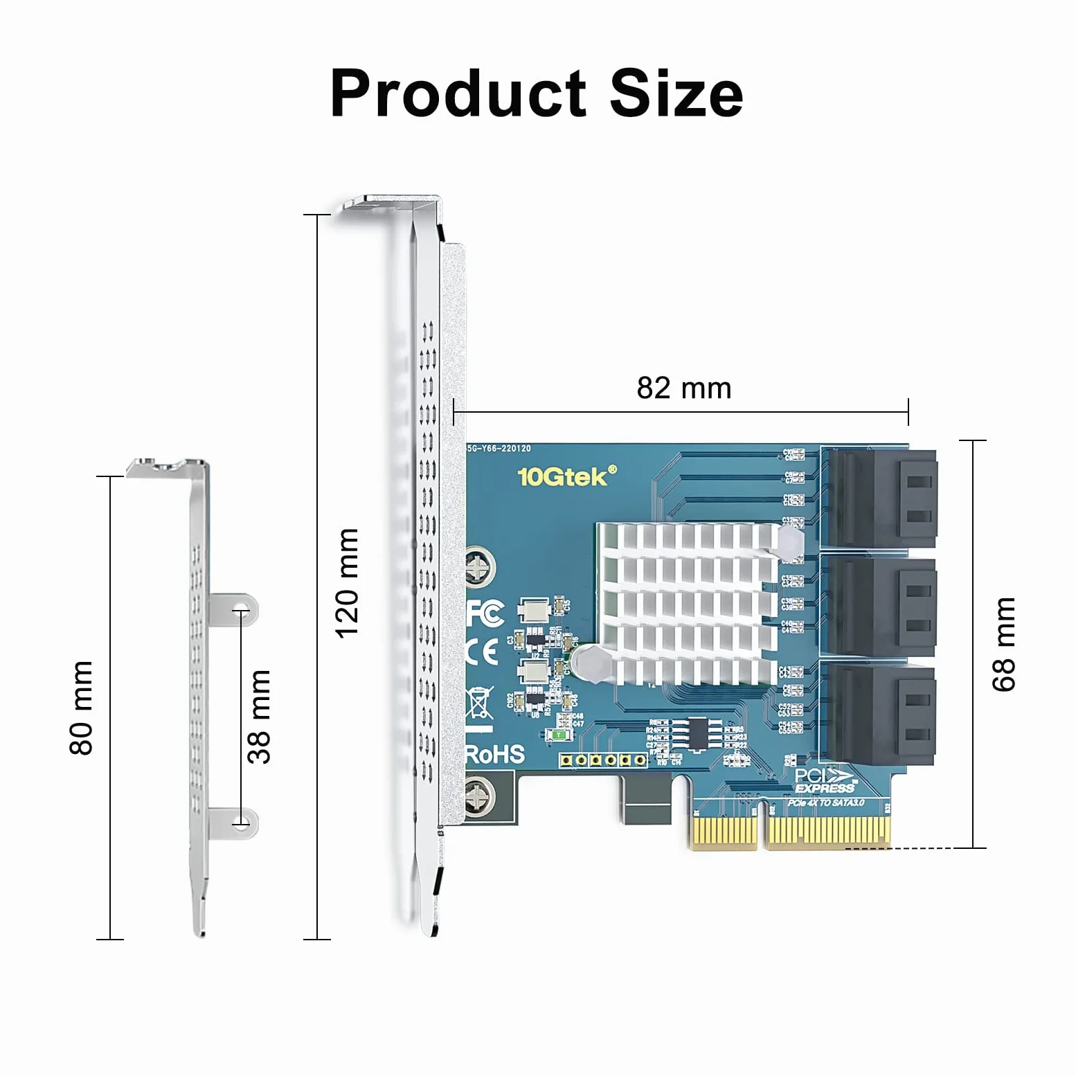 10Gtek PCIe SATA 3.0 Controller Card with 6 Ports, Cables and Low Profile Bracket - PCI Express X4 Expansion Card