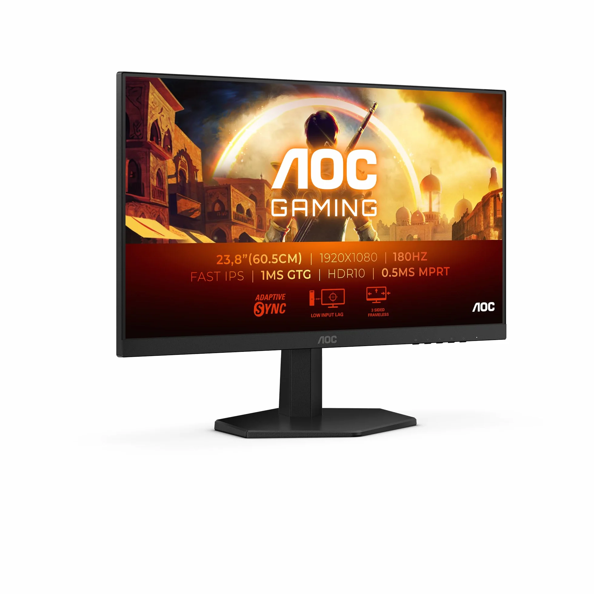 AOC Gaming Monitor 24G42E 24 pollici 1920x1080, FHD, 180Hz, Fast IPS Panel, 1ms GtG, (HDMI1x 2.0 DP 1x 1.4) HDR10, G-Sync Compatible, Nero