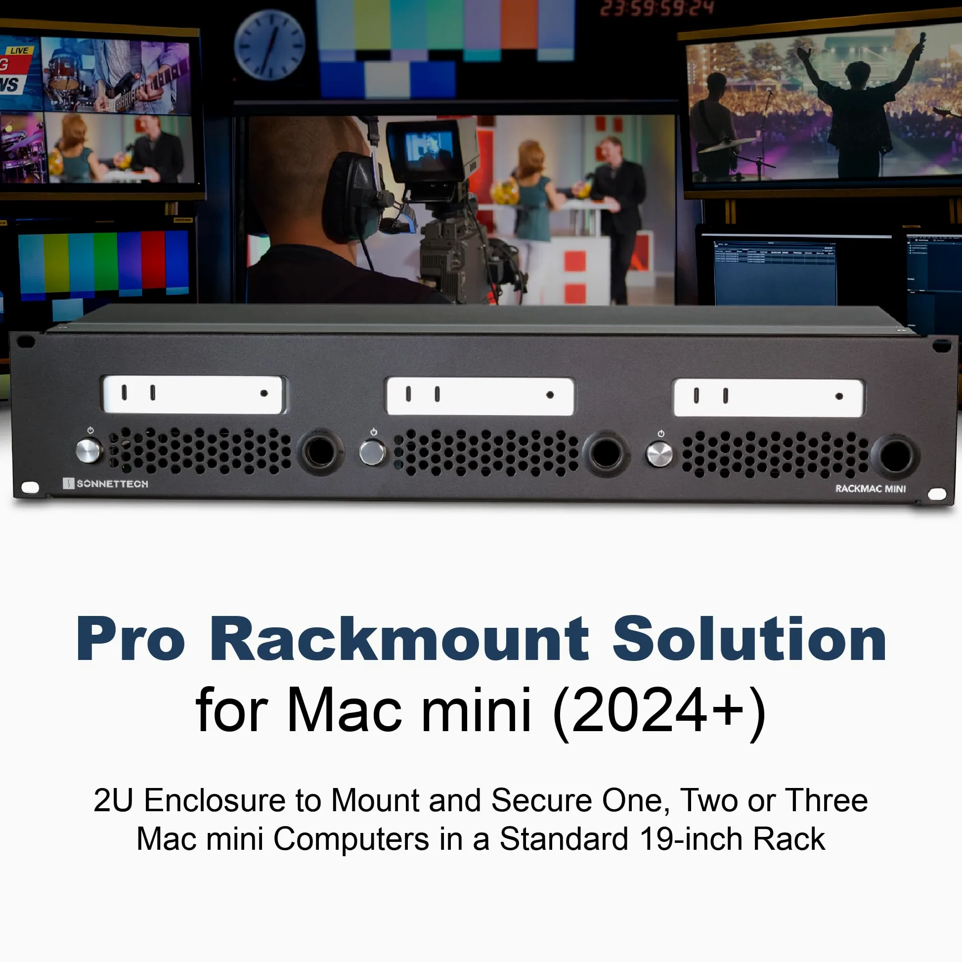 Sonnet RackMac Mini (2024+)-Alloggiamento per montaggio su rack 2Upara 1, 2 o 3 Computer Mac Mini, soluzione Montaggio rack Pro da 19 pollici