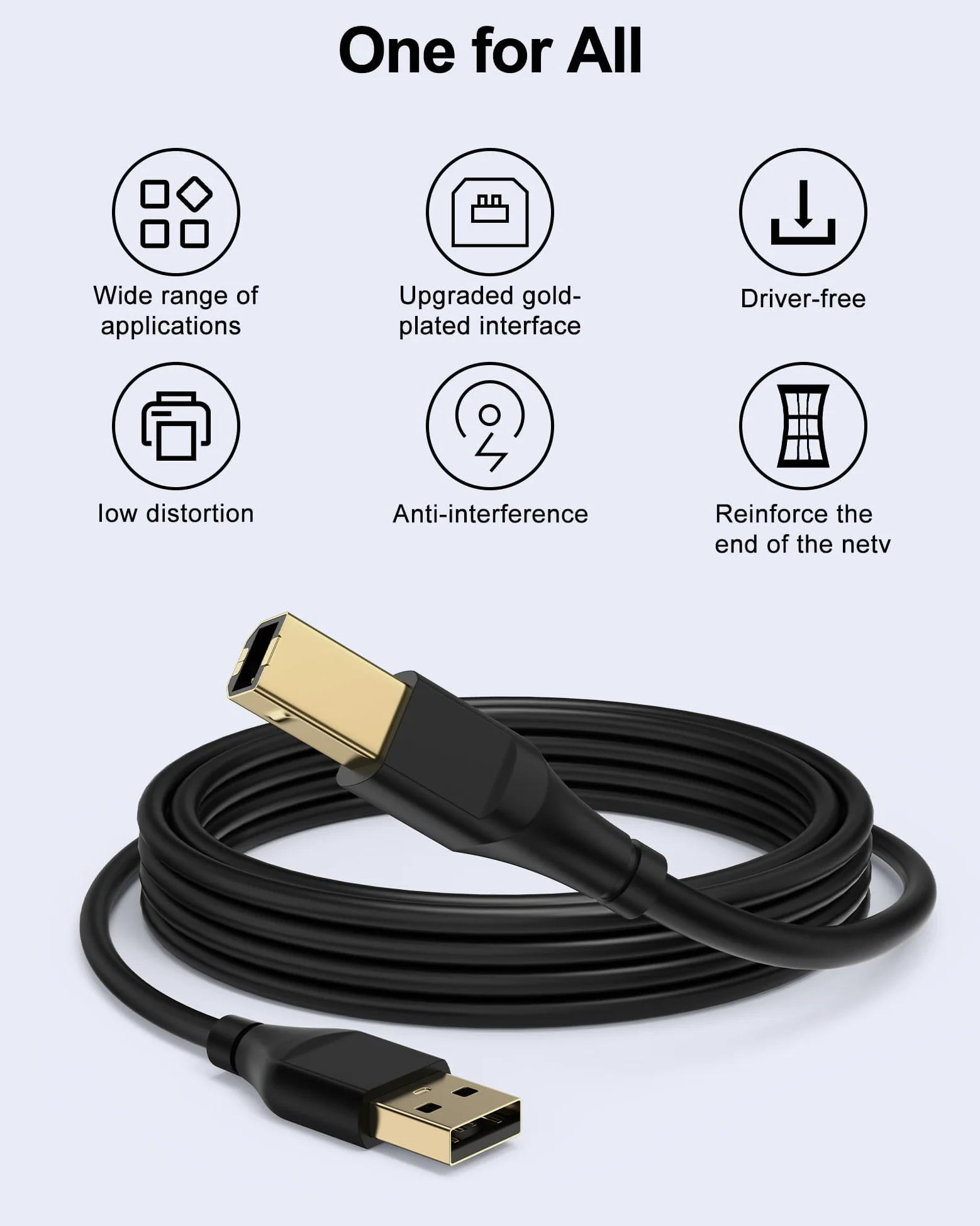 HP - Cavo per stampante, 3 m, quadrato, da USB A a USB B, per stampante/scanner Epson, HP, Canon, Brother, Ethernet, si collega senza problemi a computer/laptop/pc, cavo lungo USB 2.0 tipo B Impresora