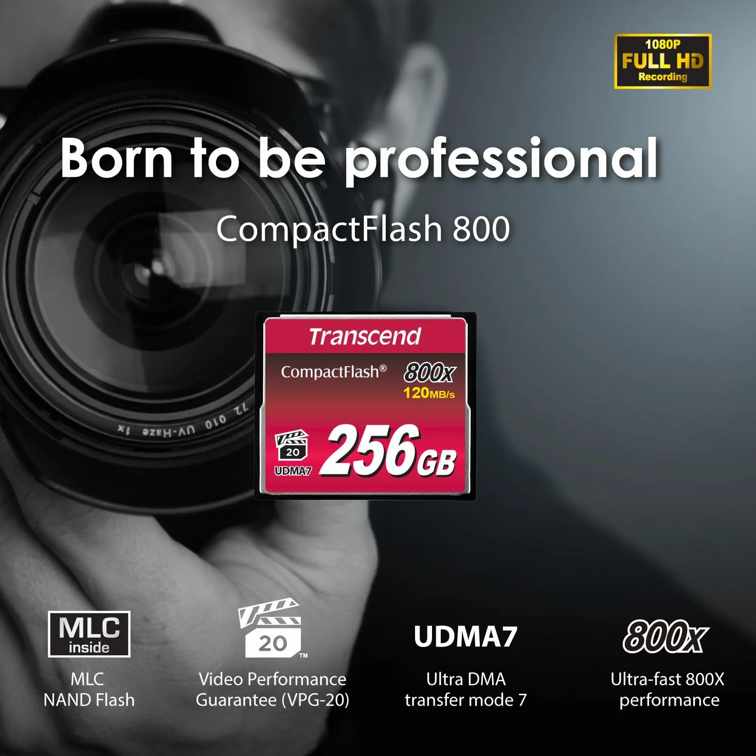 Transcend Scheda CompactFlash 800 da 32 GB, fino a 120/60 MB/s, supporta la modalità Ultra DMA 7 ad alta velocità, ideale per video Full HD e 3D ad altissima risoluzione - TS32GCF800
