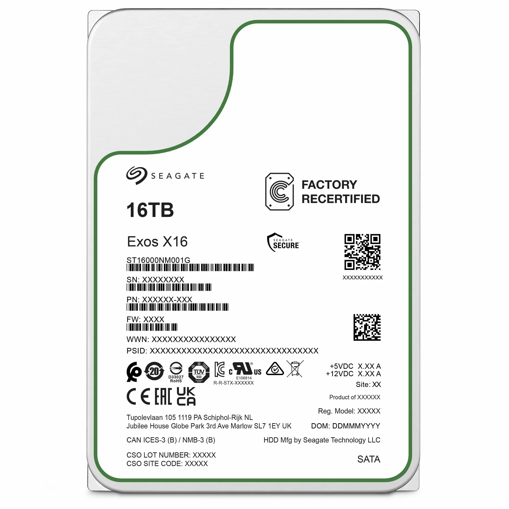 Seagate EXOS X16 16TB Interne Festplatte 3.5 Zoll SATA 6 Gbit/s 256 MB, ST16000NM001G (Ricondizionato)