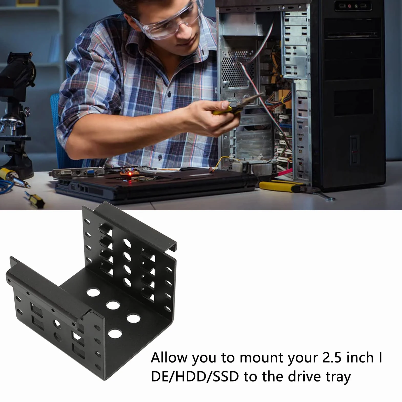 Rack di Montaggio HDD da 2,5 Pollici, Design Cavo, Gabbia per Disco Rigido ad Alta Durezza, Supporti e Porta IDE, per SSD HDD IDE (Nero/Argento)