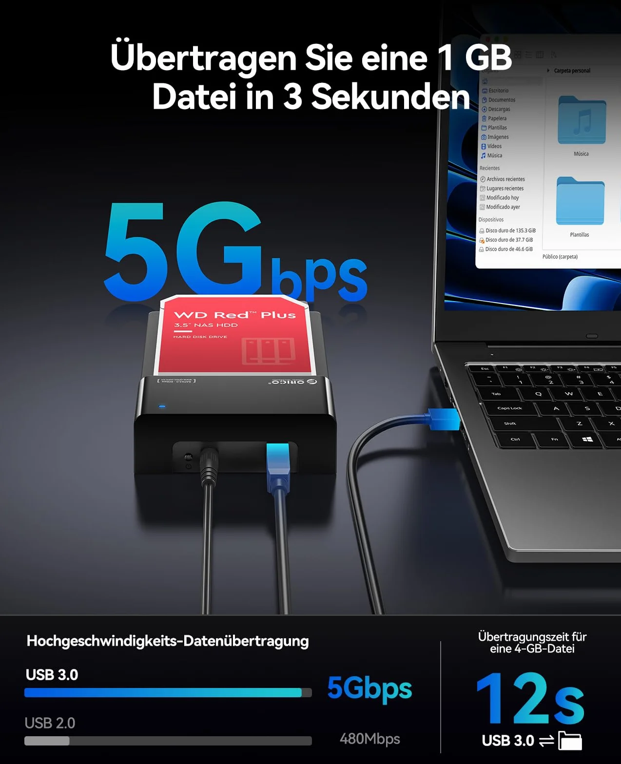 ORICO Docking Station Esterna USB 3.0 SATA per Dischi Rigidi SATA da 2,5/3,5 Pollici, Docking Station per Dischi Rigidi da 5 Gbps con Capacità Fino a 24 TB [Supporta UASP] 2230/2242/2260/2280