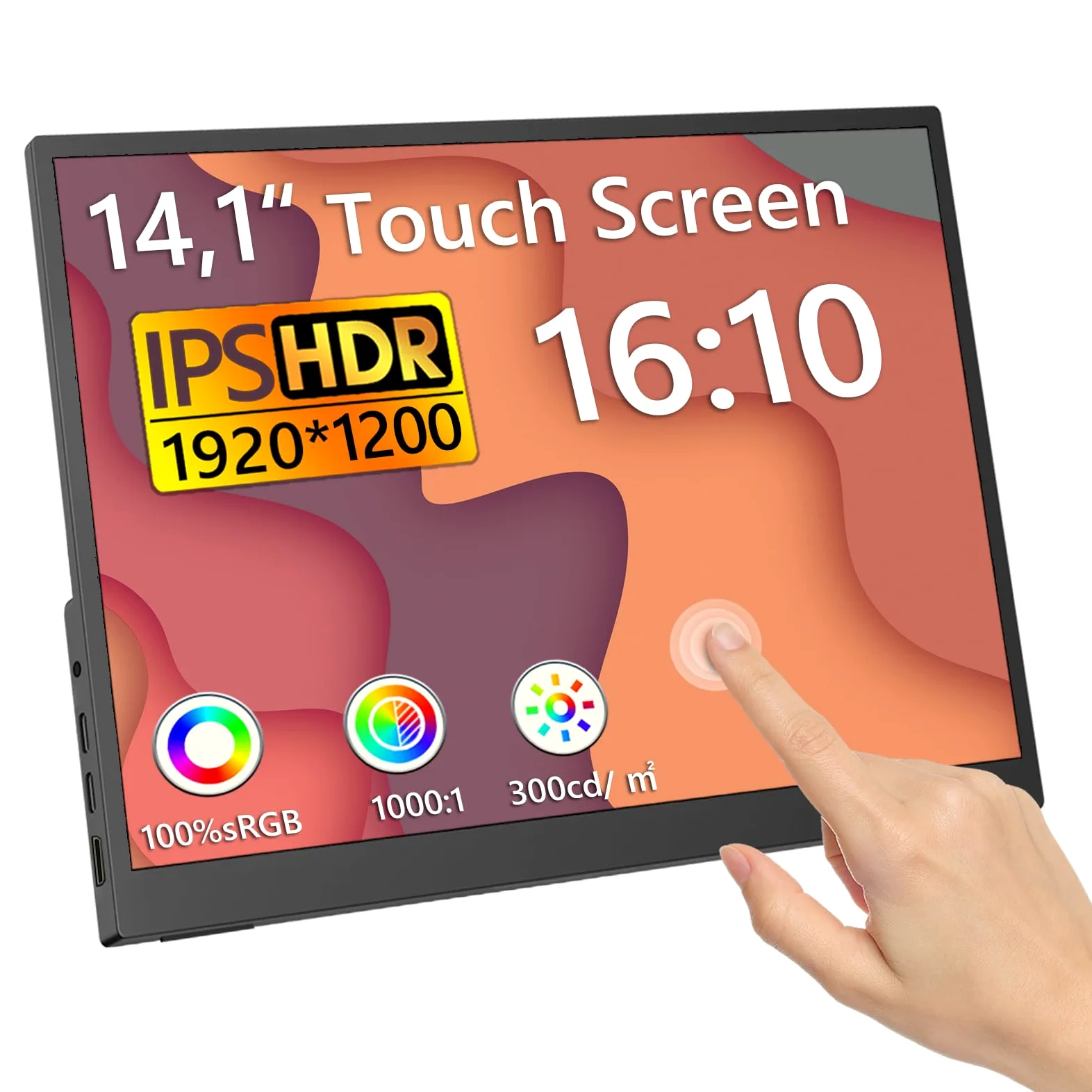 Monitor touch screen da 14,1 pollici, 1920 x 1200, display IPS da schermo portatile con 2 USB-C, HDMI, USB-A, 10 punti, monitor portatile esteso per laptop, PC, telefono, Mac, Xbox, PS5