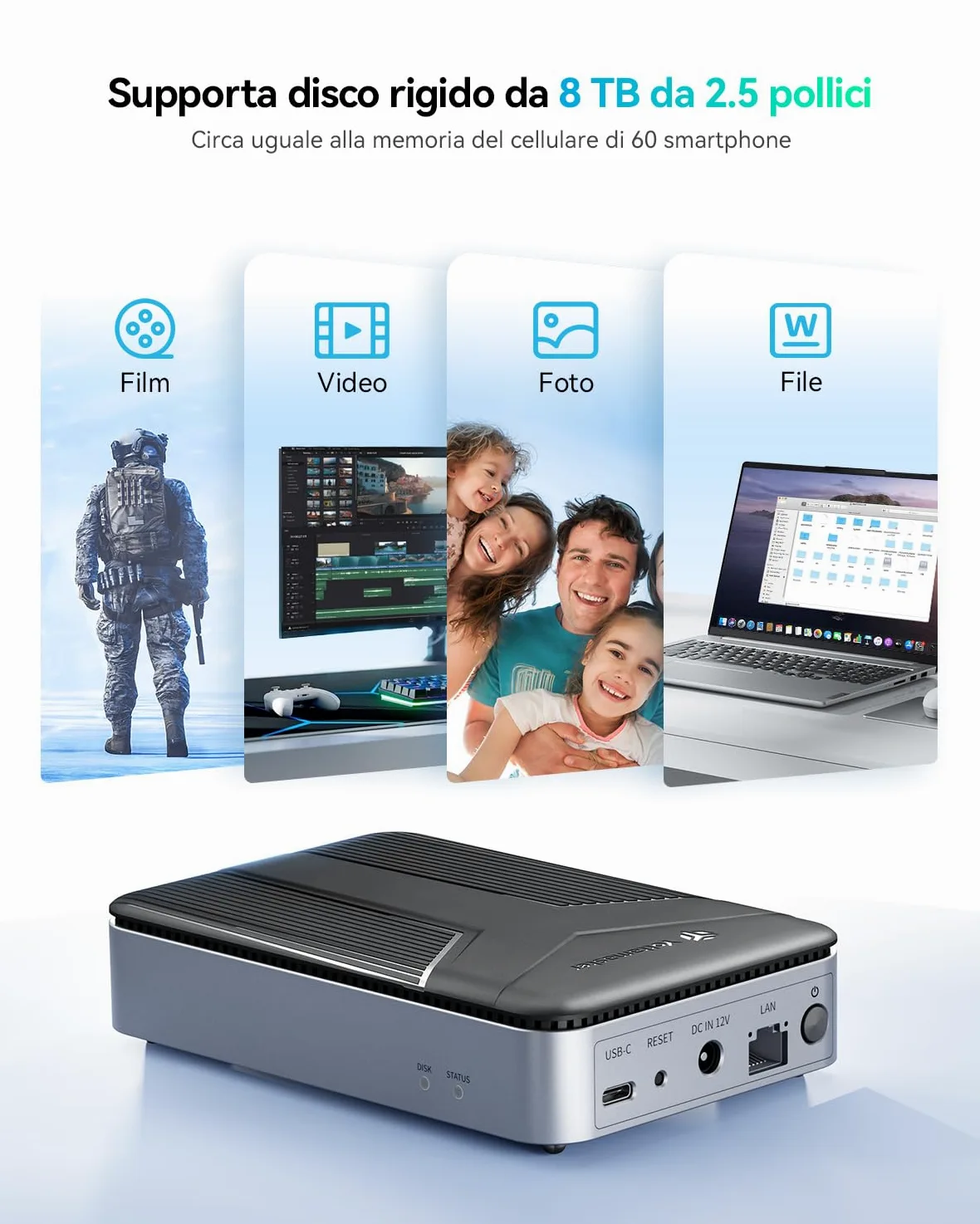 Yottamaster Enclosure Server NAS per 2.5" HDD/SSD SATA, Connessione APP Archiviazione di Rete NAS, Backup Automatico, Crittografia SDVN, Copertura Magnetica, Installazione Senza Strumenti(Senza Disco)