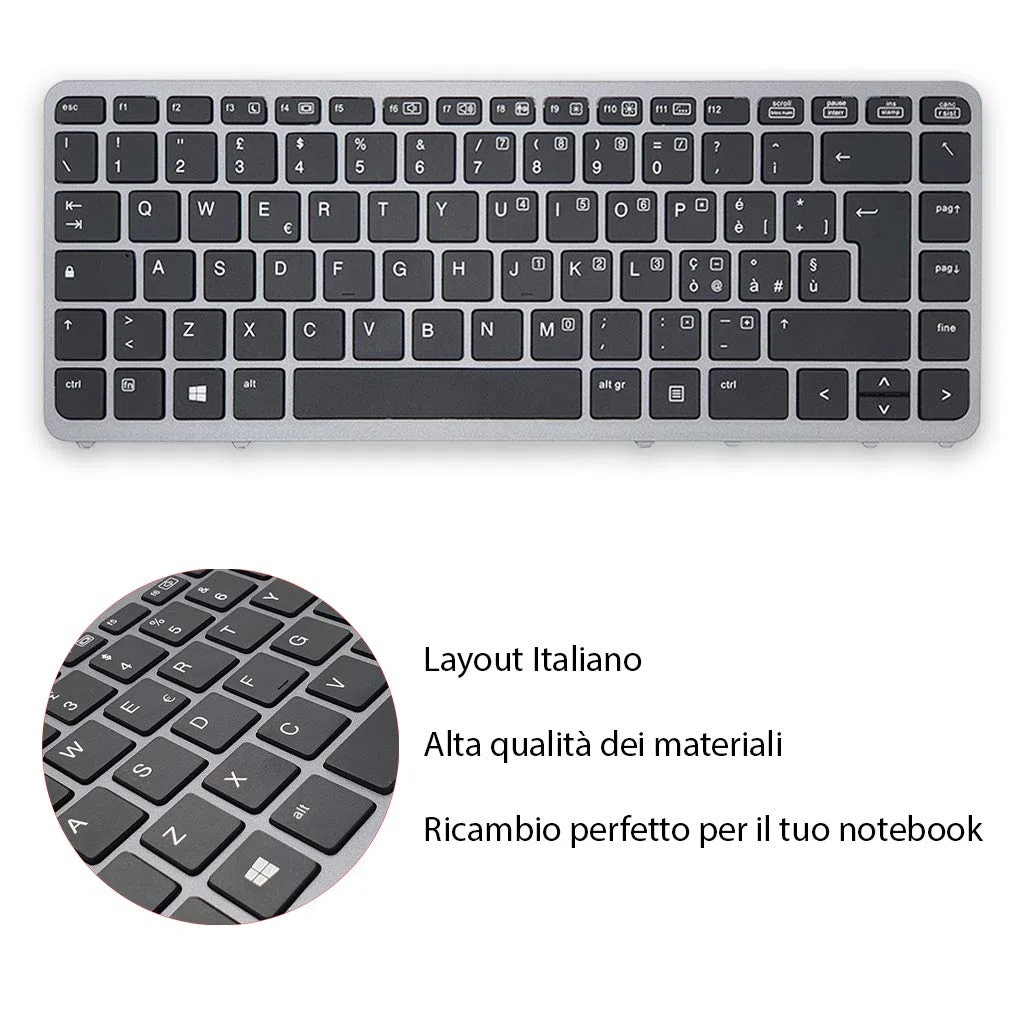 new net Keyboards - Tastiera ITALIANA compatibile con Notebook HP Elitebook 850 G1 850 G2 840 G1 840 G2 740 G1 740 G2 745 G2 750 G1 750 G2 755 G2 ZBook 14 Con Frame Silver