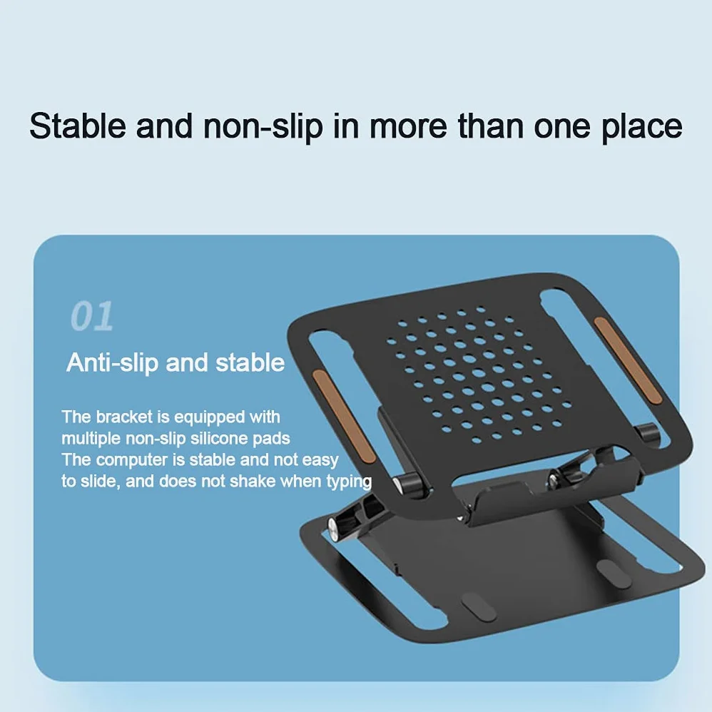 Supporto pieghevole in lega di alluminio Supporto per pad di raffreddamento Staffa da tavolo Raffreddamento regolabile per notebook Laptop verticale Supporto per scrivania Ergonomico in