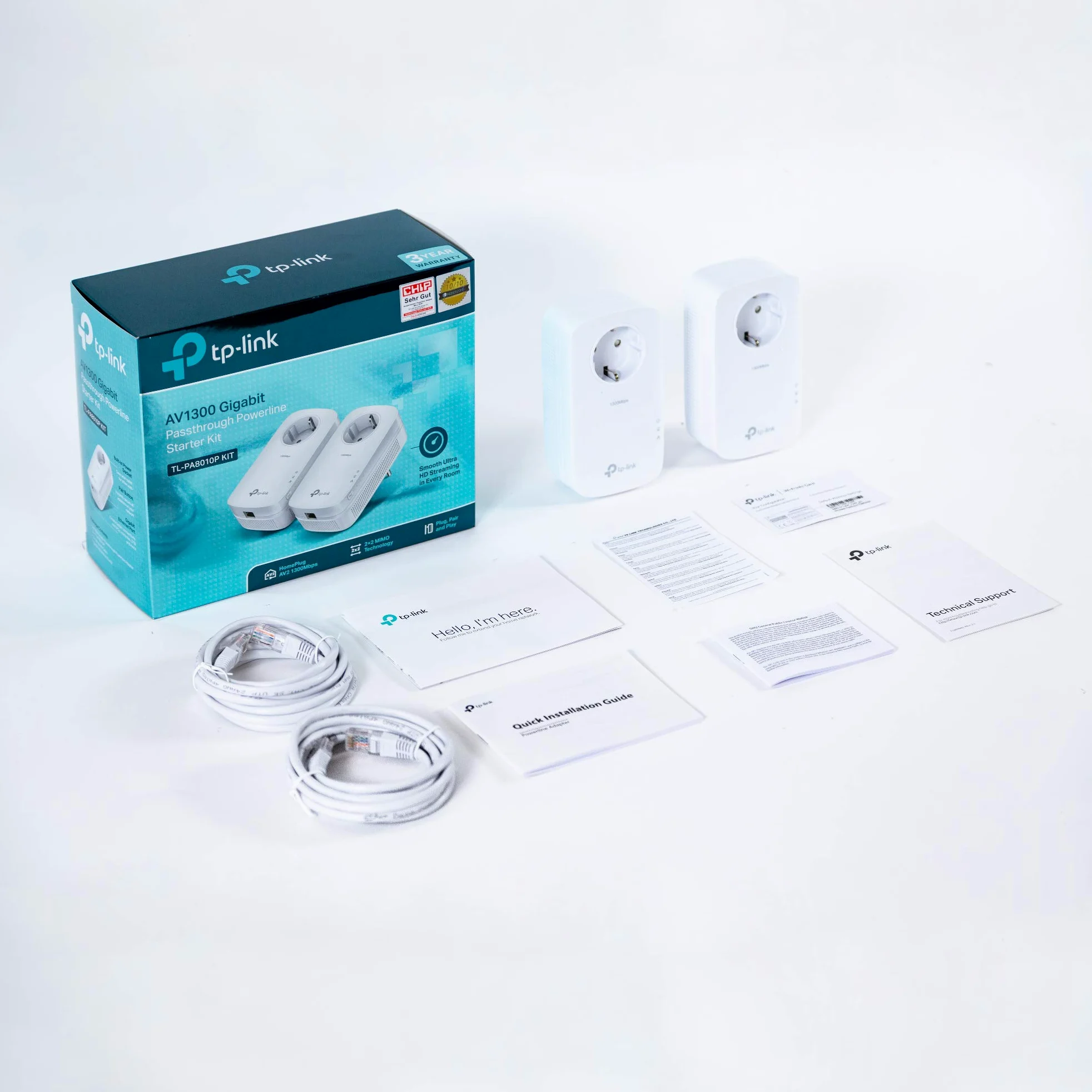 TP-Link TL-PA8010P KIT Powerline AV1300 con porta Gigabit e Schuko presa elettrica integrata, Plug & play, non richiede alcuna configurazione, Bianco