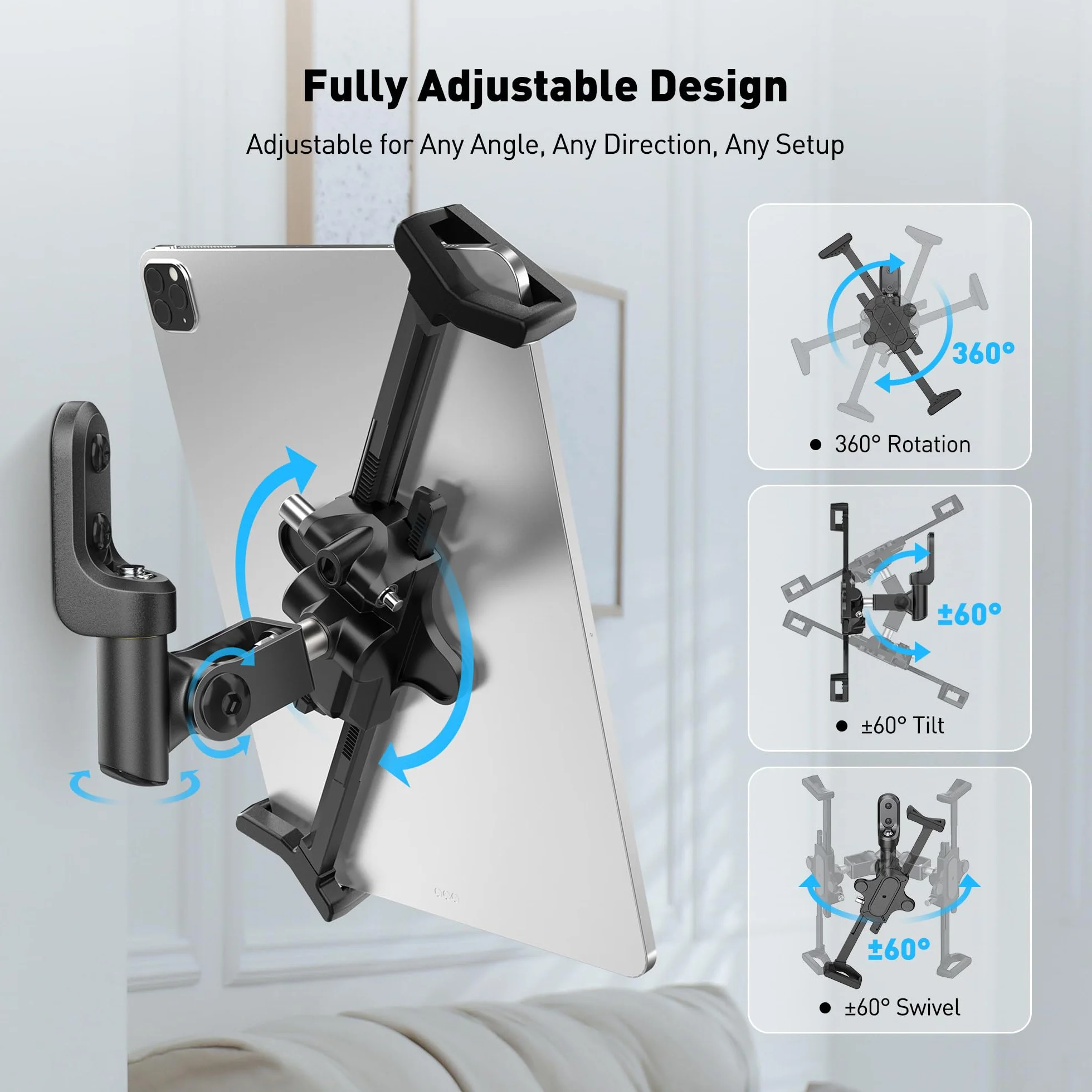 AboveTEK Supporto da parete per tablet antifurto universale di sicurezza POS, supporto diagonale per iPad da 7 a 13 pollici, nero