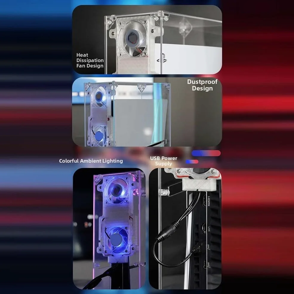 Copertura trasparente di raffreddamento e polvere per PS5 per console Slim, guscio di dissipazione del calore su misura con design in acrilico per proteggere da detriti e migliorare il flusso d'aria