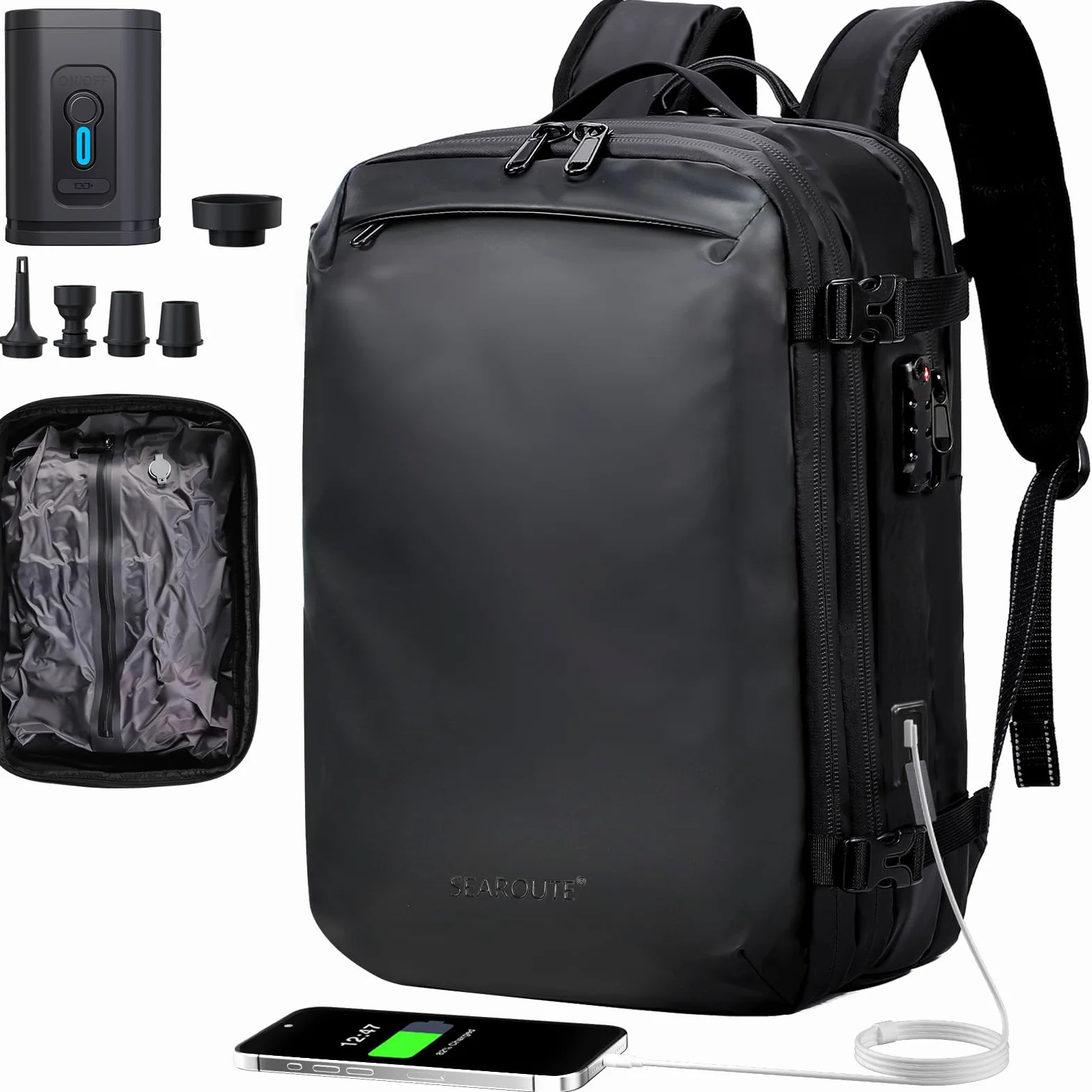H.yeed Travel Backpack, Expandable 30L-60L Vacuum Backpack with USB&Type-C Charging Port and Pump, Waterproof Lightweight Business Rucksack, Wet Dry Separation, Fits 17.3 Inch Laptop