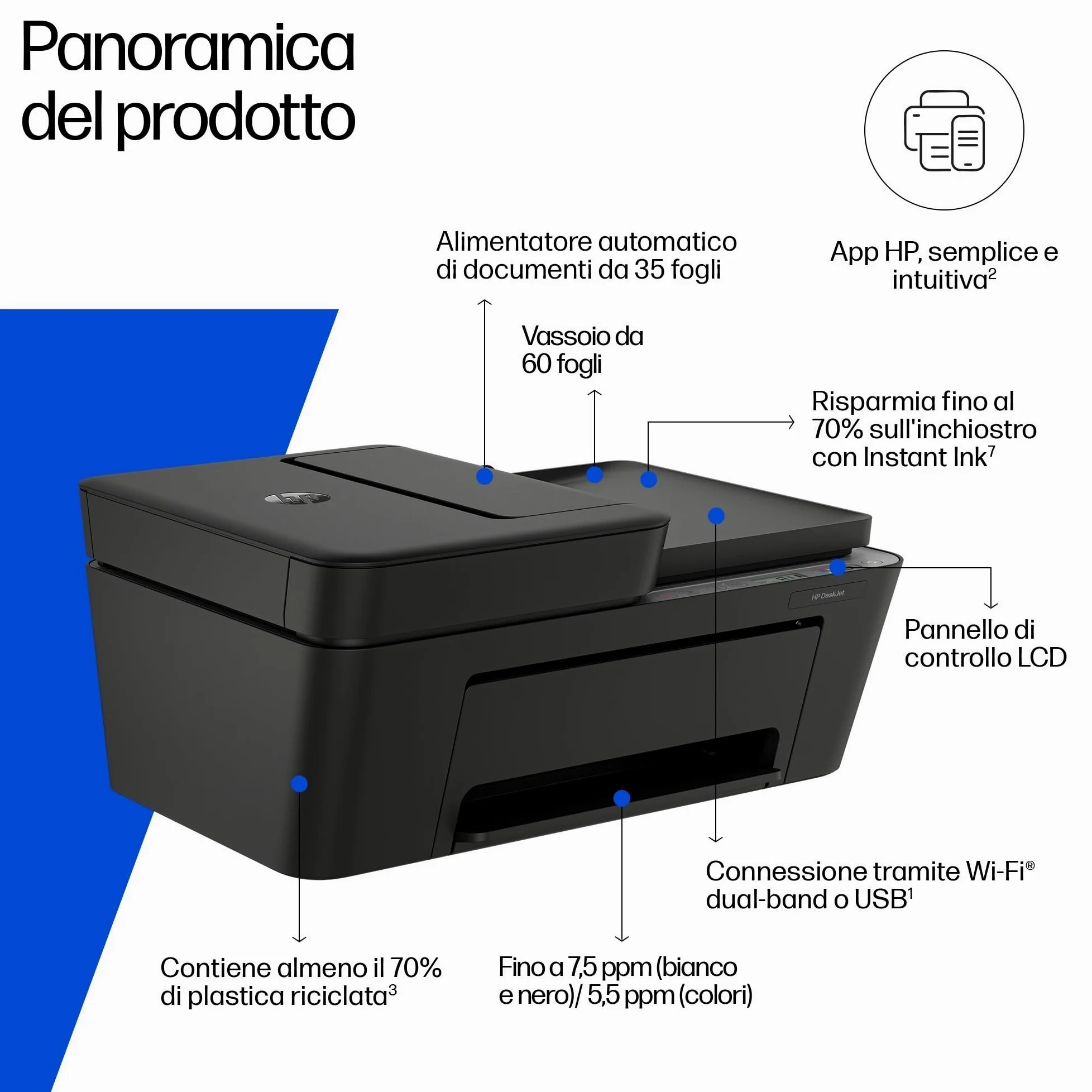 HP DeskJet 4320 A24HMB, Stampante Multifunzione a Getto d'Inchiostro A4 a Colori, Fronte e Retro Manuale, 8,5 ppm, Wi-Fi, ADF, 3 Mesi di Inchiostro Instant Ink Inclusi, Nera