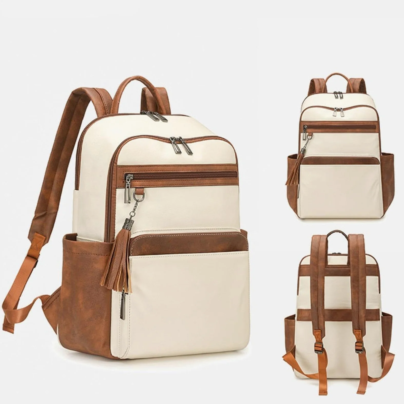 Zaino da Viaggio, Borsa per Il Weekend, Zaino per Viaggiare, per Pendolarismo, per Spostamenti Quotidiani, Bianco Marrone