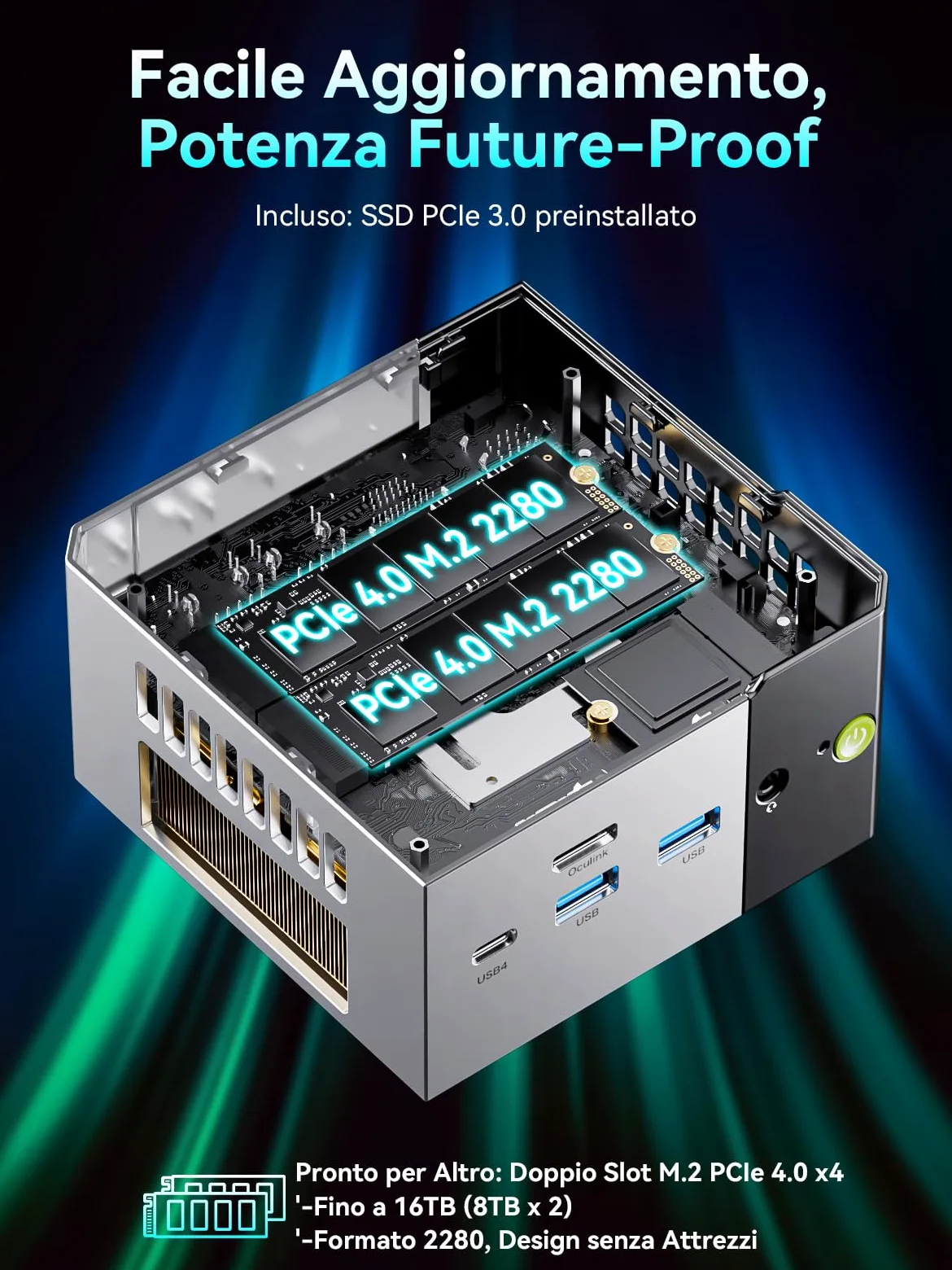 GMKtec Mini PC Ryzen 5 PRO 6650H(battere 7430U, 6C/12T 4.50 GHz), Dual 2.5GbE LAN, 16GB DDR5 RAM + 512GB PCIe SSD, M8 Mini Computer Desktop, Oculink, USB4, HDMI, USB-C per Ufficio/Gaming/Casa
