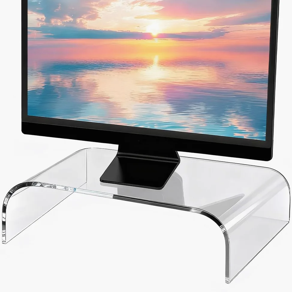 Supporto per Monitor in Acrilico,Rialzo Monitor Trasparente da Scrivania L36xW19xH10cm,Porta Monitor da Scrivania per Laptop, Schermi, Computer, Notebook, PC