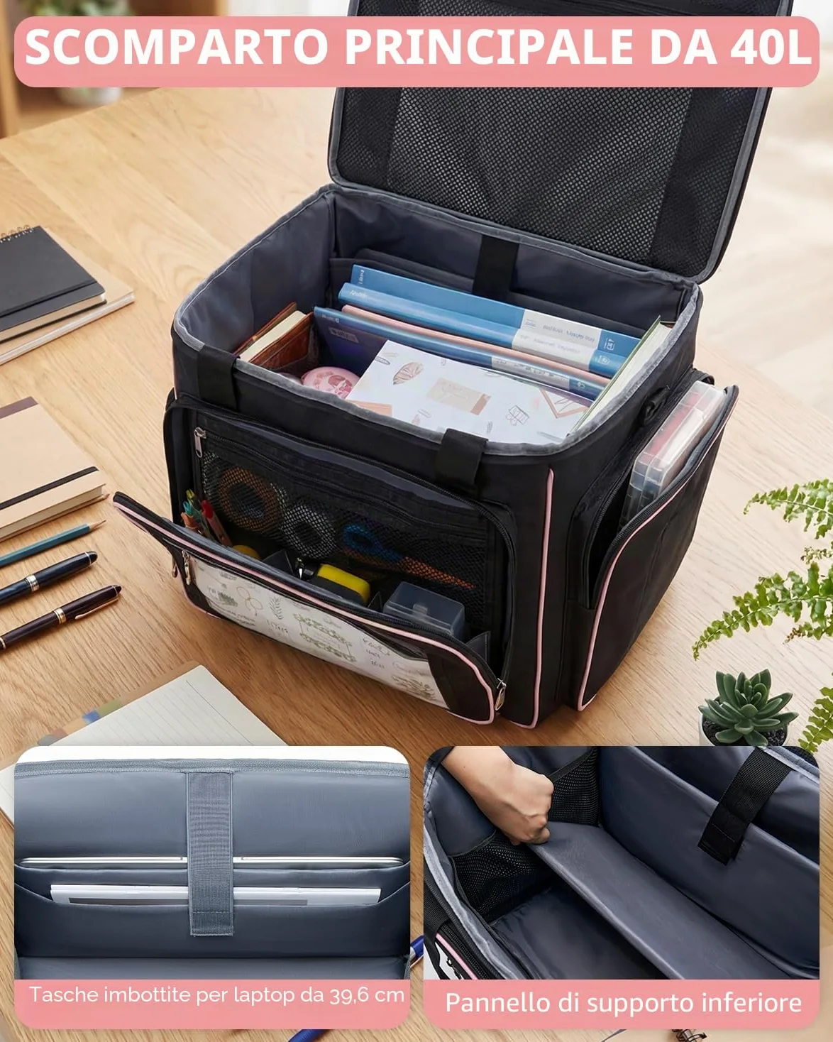 Amythe Rolling Teacher Tote Bag con ruote, borsa per computer portatile da donna, scomparto per laptop da 15,6", nero
