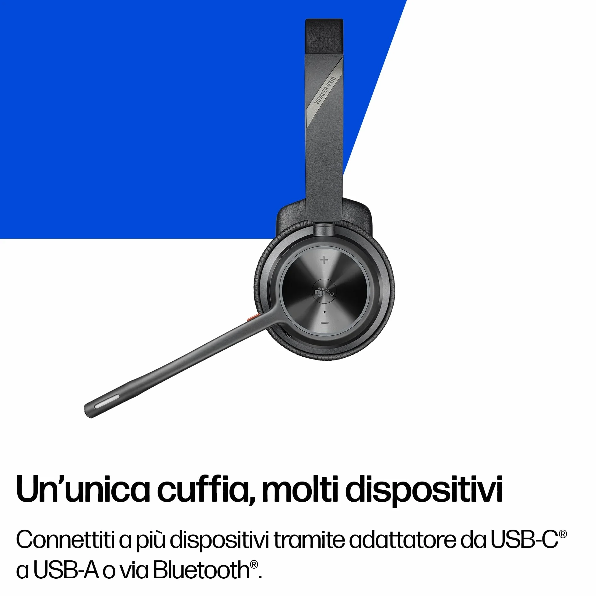 Poly Voyager 4310 UC, Cuffia Monoaurale Senza Filo, Connessione Bluetooth e Dongle USB-C BT700, Cuscinetto in Similpelle, Autonomia 24 Ore, Base per Ricarica, Compatibile con Windows 10 e macOS, Nero